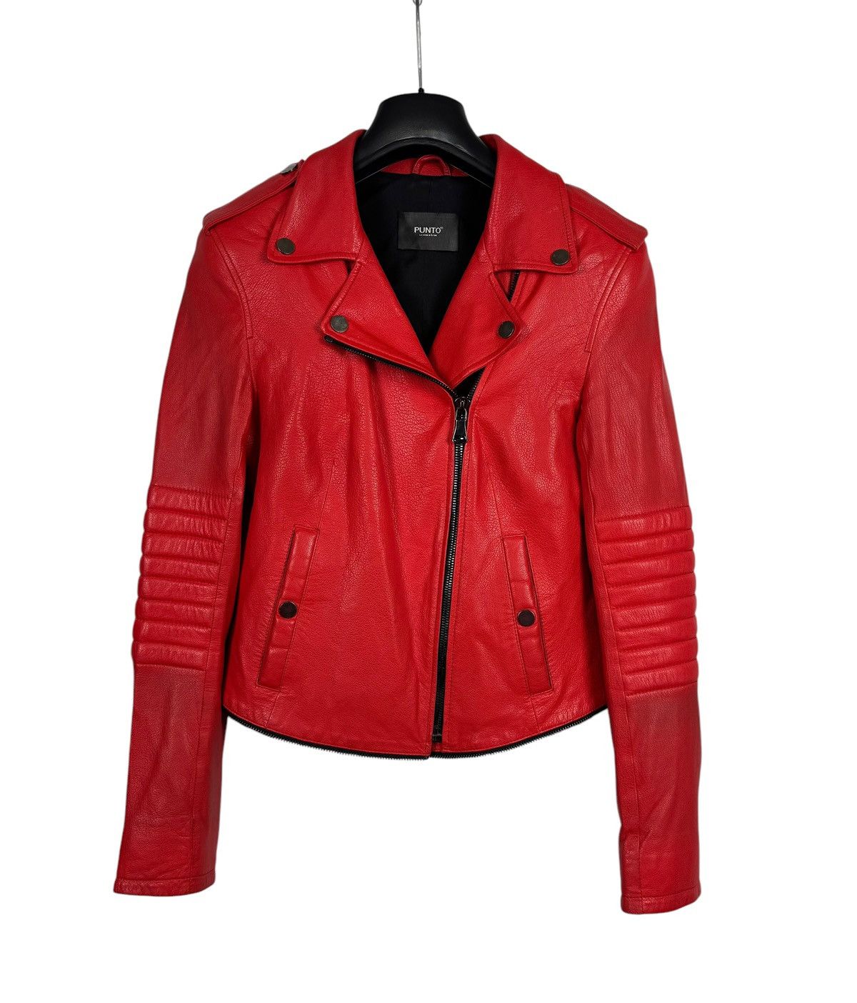 Designer Punto Genuine Leather Biker Jacket Italy size US10 IT46 Size L / US 10 / IT 46 - 18 Thumbnail