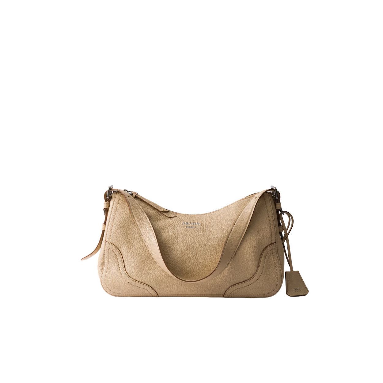 PRADA Aimee Large $4200 Sand Beige Leather Shoulder Bag New