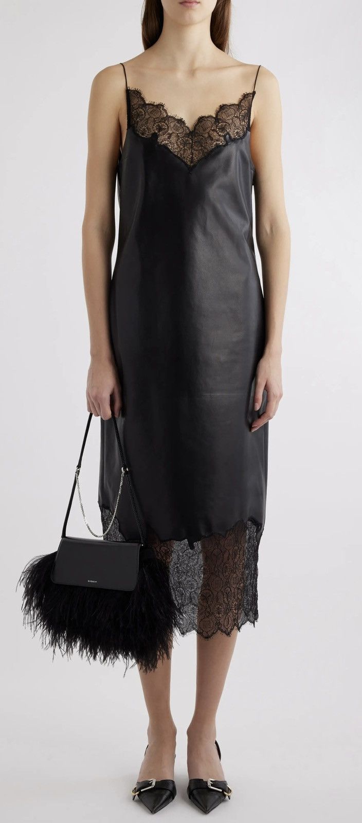 Givenchy Chic Black Leather Dress with Lace Hem