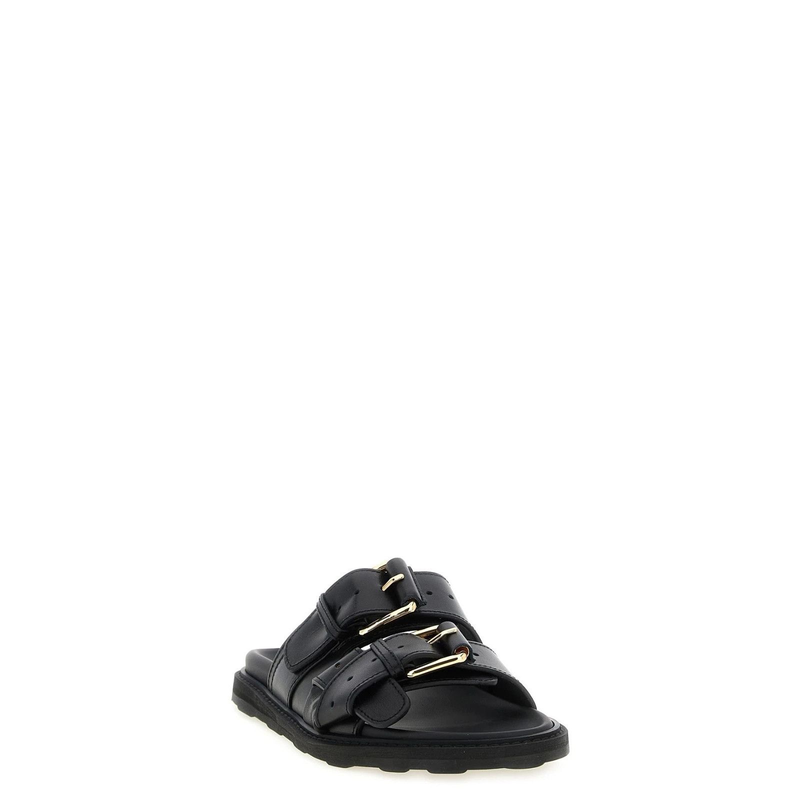 MOSCHINO Double Strap Black Leather Sandals New & Authentic