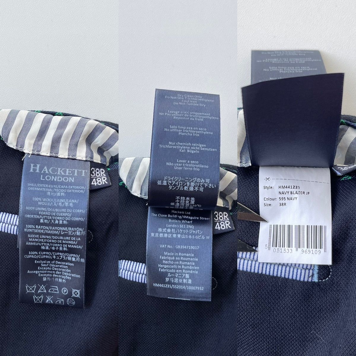 Hackett Hackett London Wool Blend Hopsack Two-Button Blazer Navy Size 48R - 12 Thumbnail
