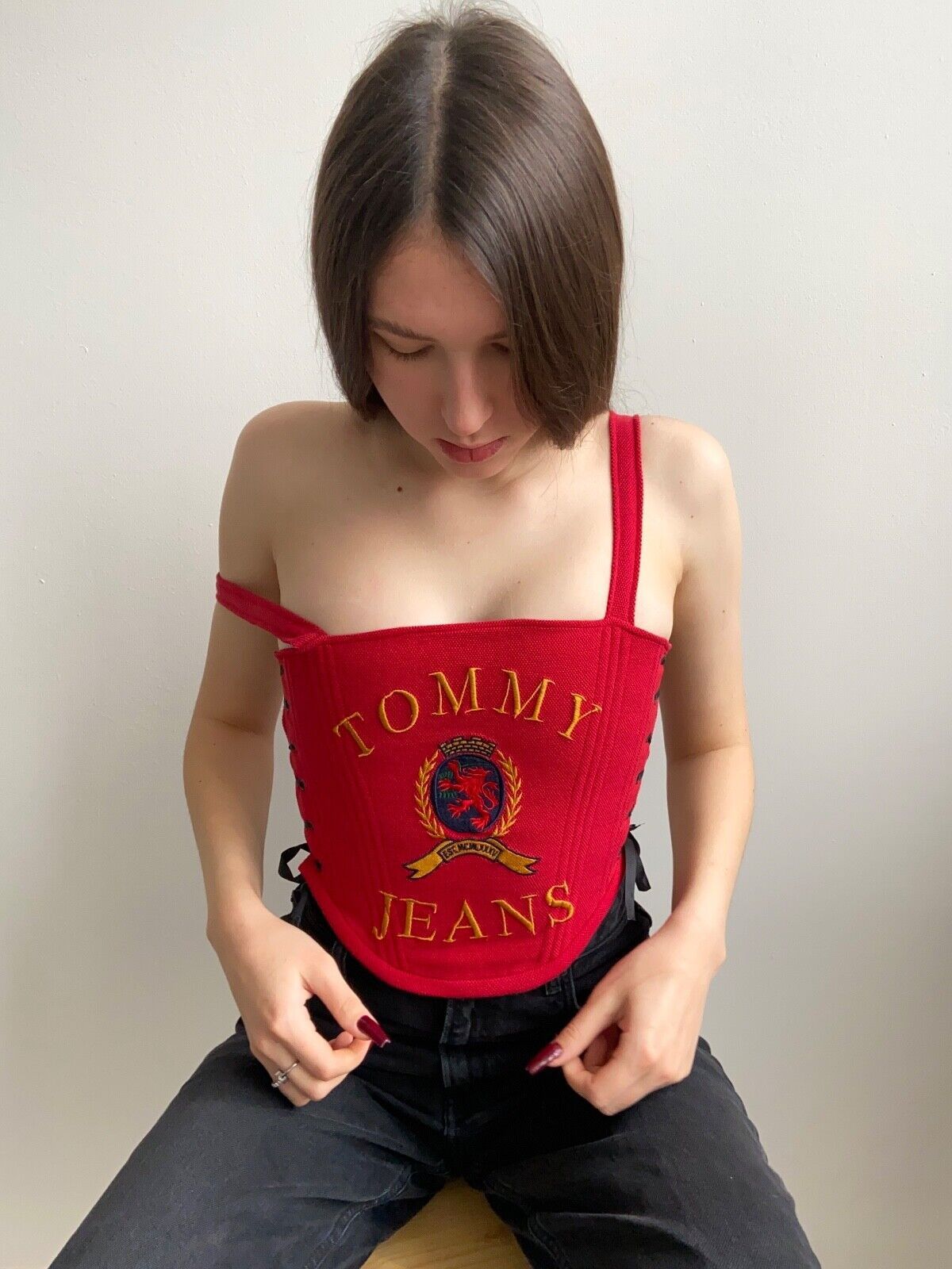 Handmade Handmade Tommy Hilfiger Red Women's Tank Crop Top Corset Size S / US 4 / IT 40 - 2 Thumbnail