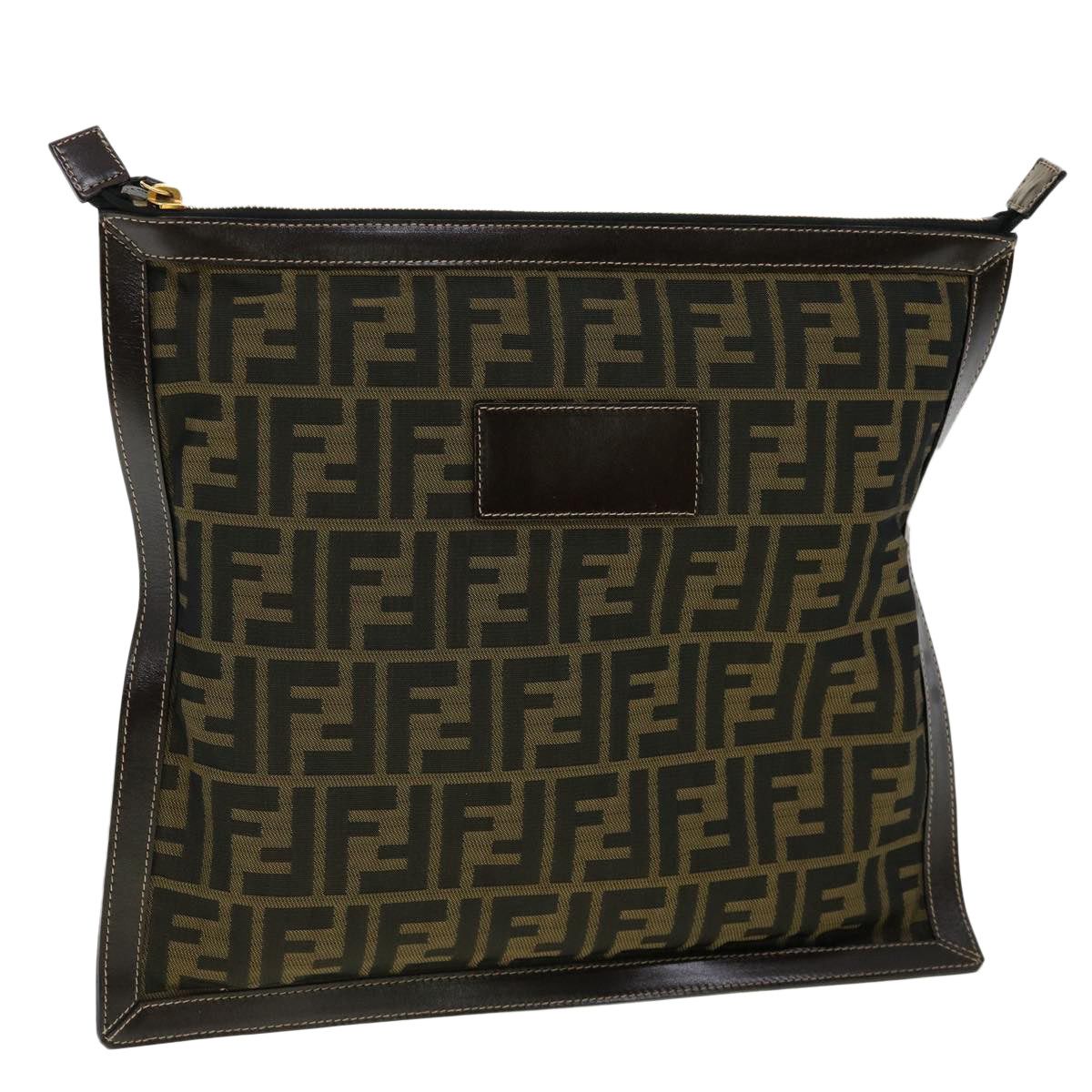 image of Fendi Zucca Canvas Clutch Bag Brown Auth Am2779G in Black, Women's