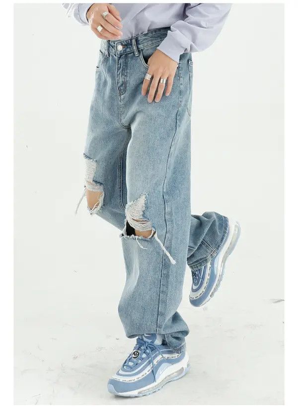VIBE ripped loose washed straight-leg jeans Size US 32 / EU 48 - 2 Thumbnail