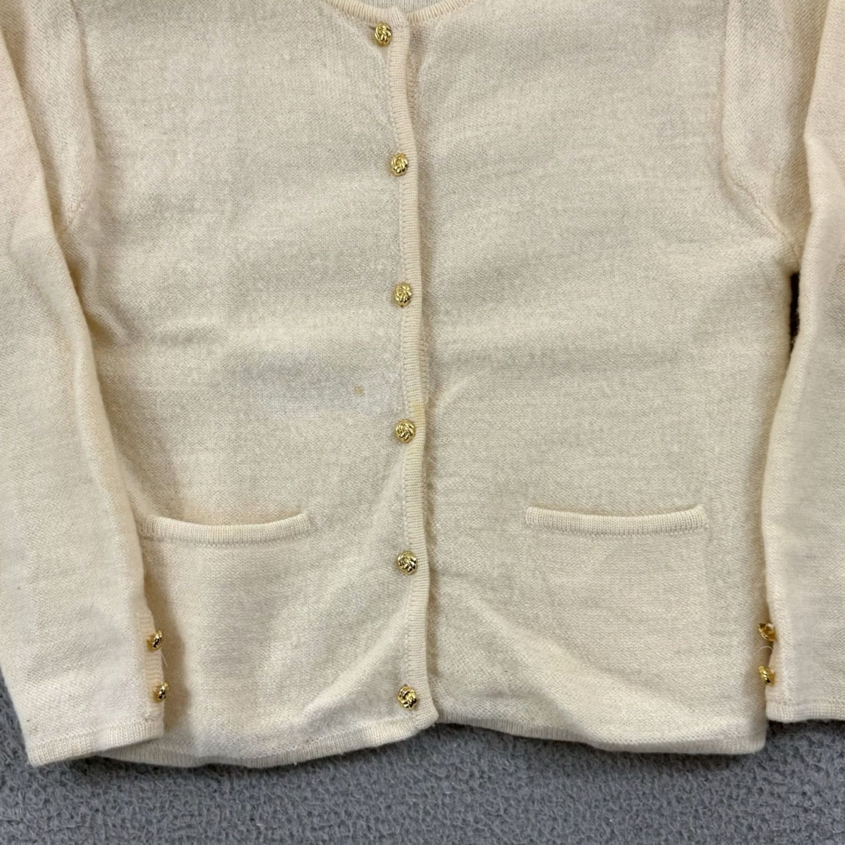 Vintage Karen Scott Cardigan Sweater Womens Small Petite Ivory Cream Long Sleeve Preppy Size S / US 4 / IT 40 - 2 Thumbnail