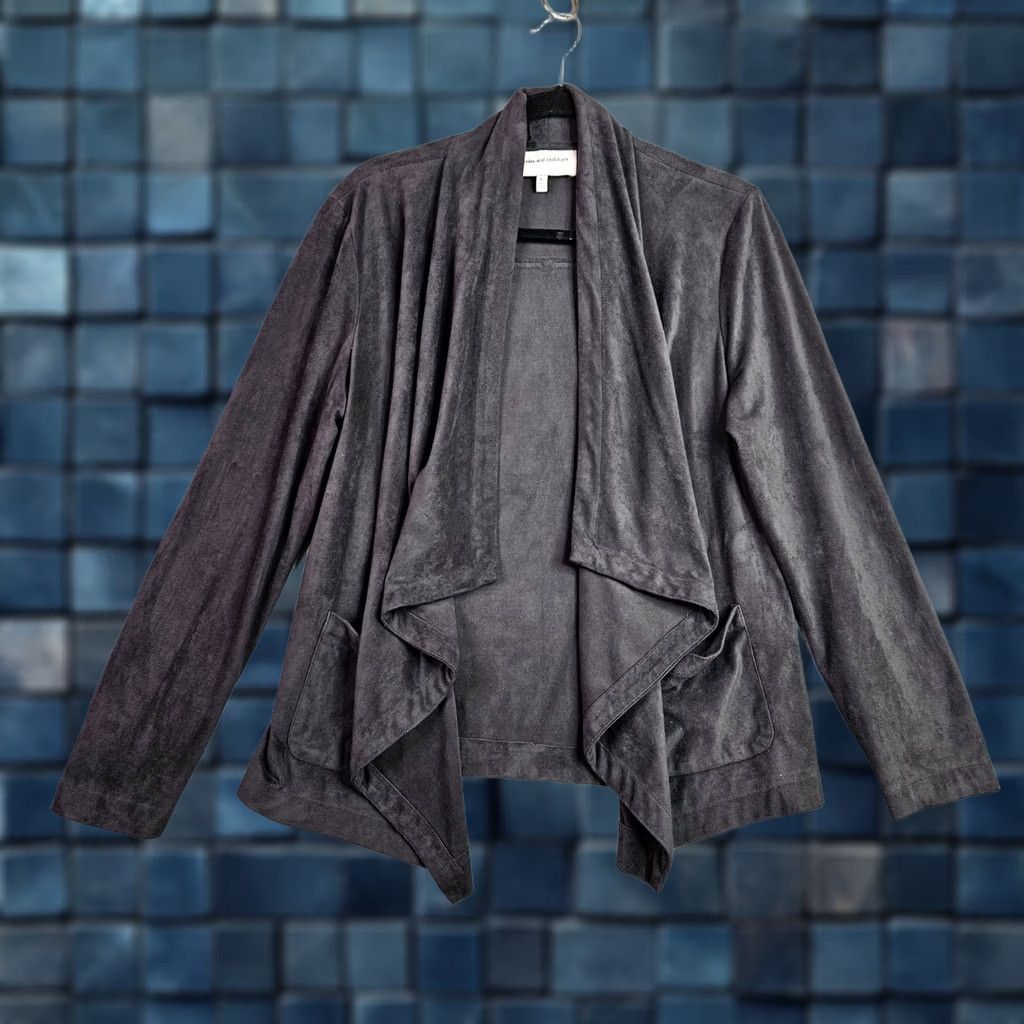 Vintage Cupcakes and Cashmere Jacket Women's L Gray Faux Suede Draped Open Front Size L / US 10 / IT 46 - 1 Thumbnail