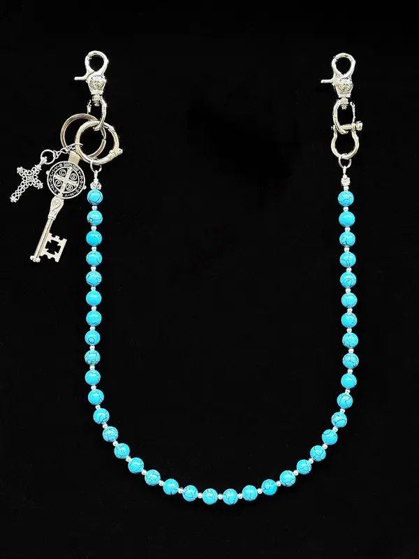 Jewelry Blue Cracked Stone Round Beads Wallet Chain , Jeans Chain Size ONE SIZE - 8 Thumbnail