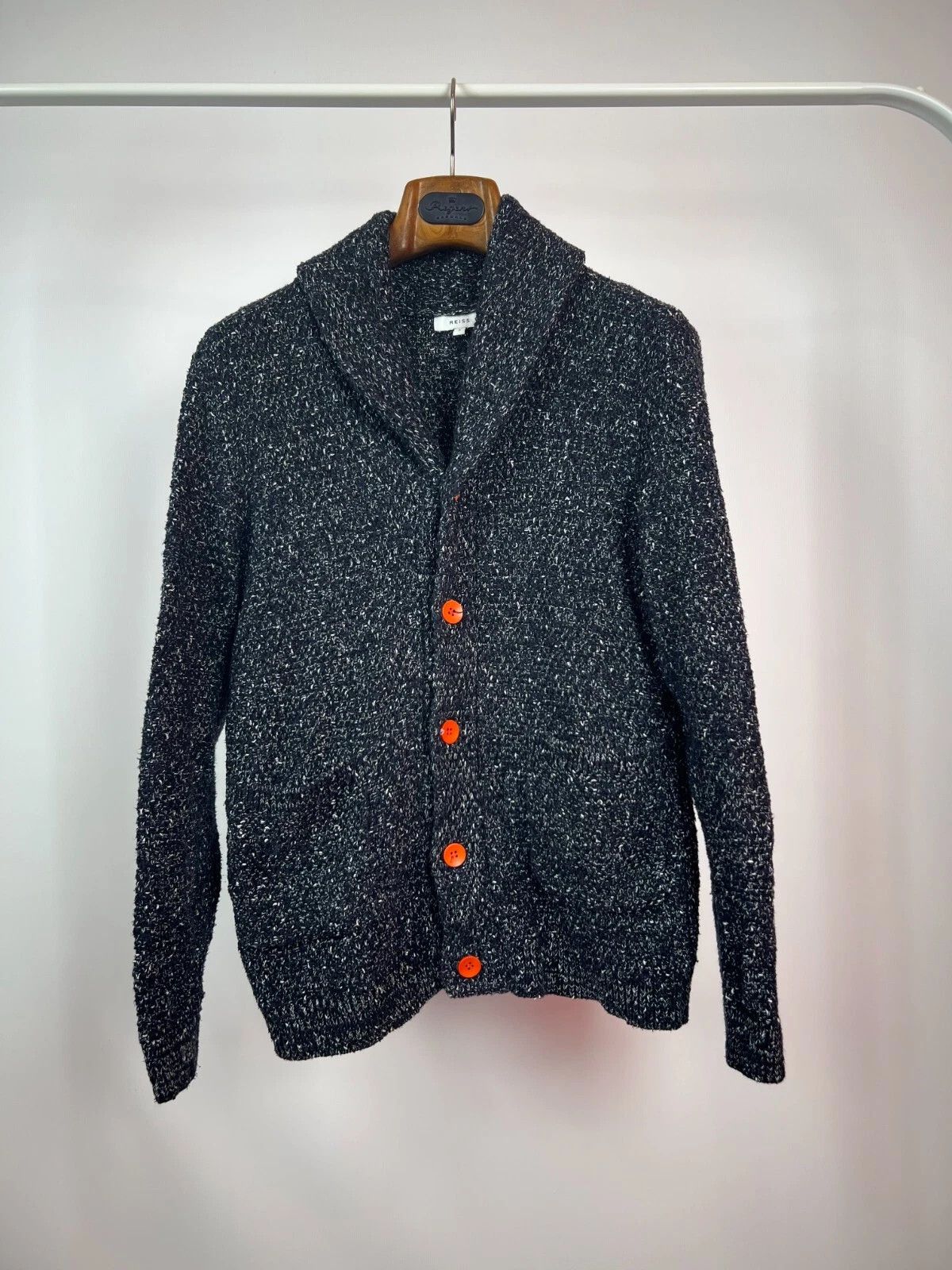 Reiss Reiss Men's Navy Blue Melange Shawl Neck Knit Cardigan Size US S / EU 44-46 / 1 - 3 Thumbnail