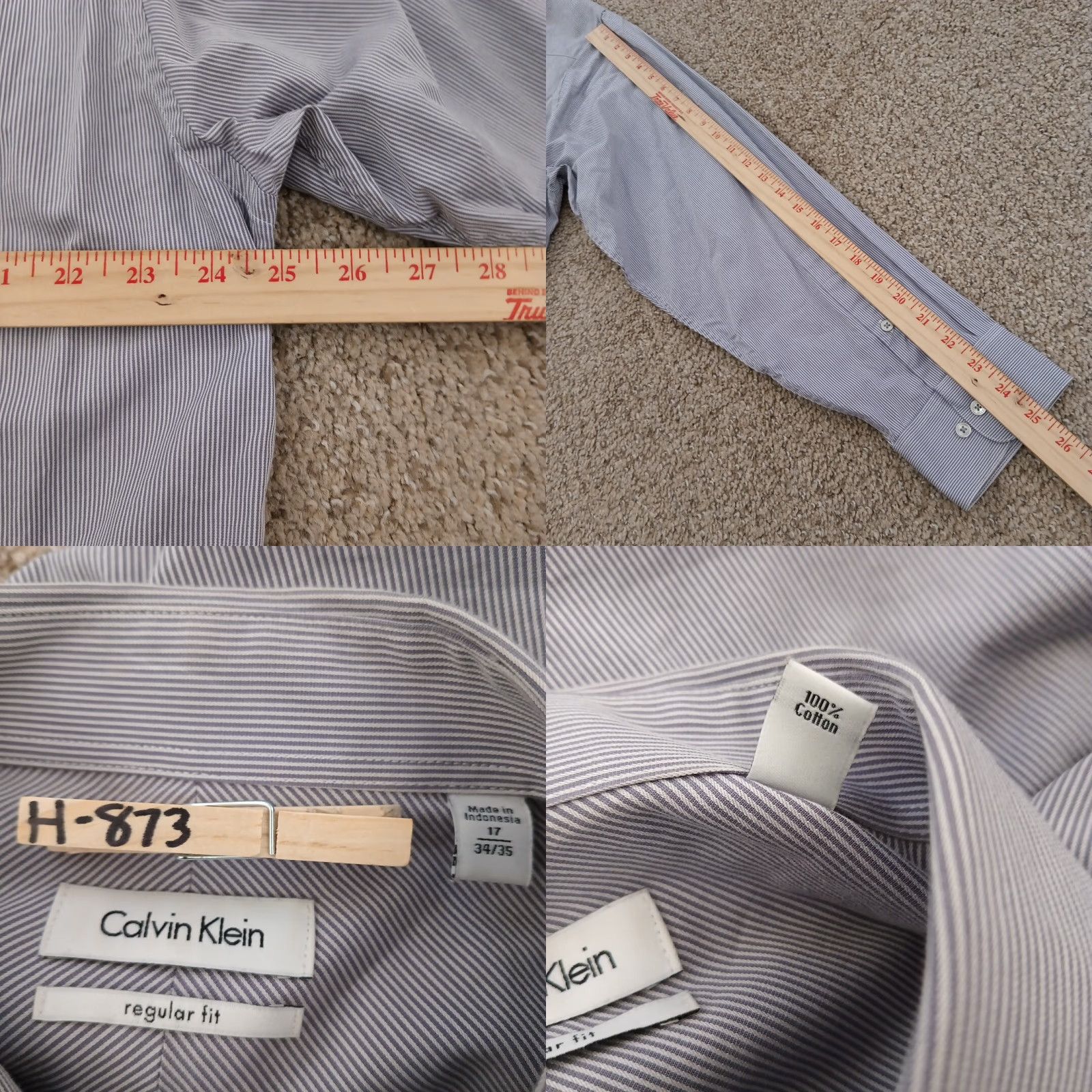 Calvin Klein Calvin Klein Shirt Mens 17 Gray Long Sleeve Button-Up Cotton Striped Shirt Mens Regular Gray Size US XL / EU 56 / 4 - 8 Thumbnail