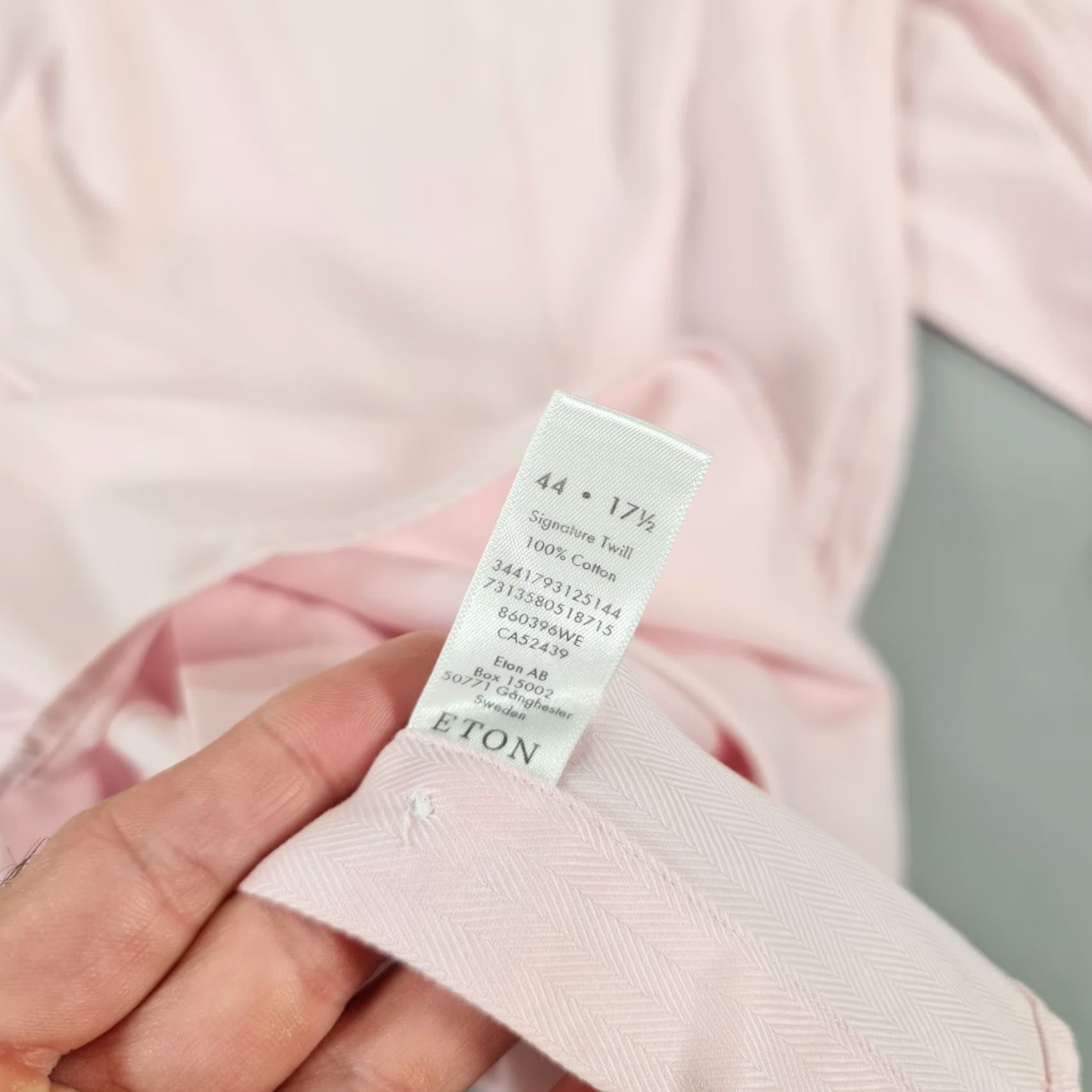Eton ETON Mens Shirt Pink 17.5 Dress Shirt Long Sleeve Button Up Double Cuffs Herringbone Cotton" Size US XXL / EU 58 / 5 - 8 Thumbnail