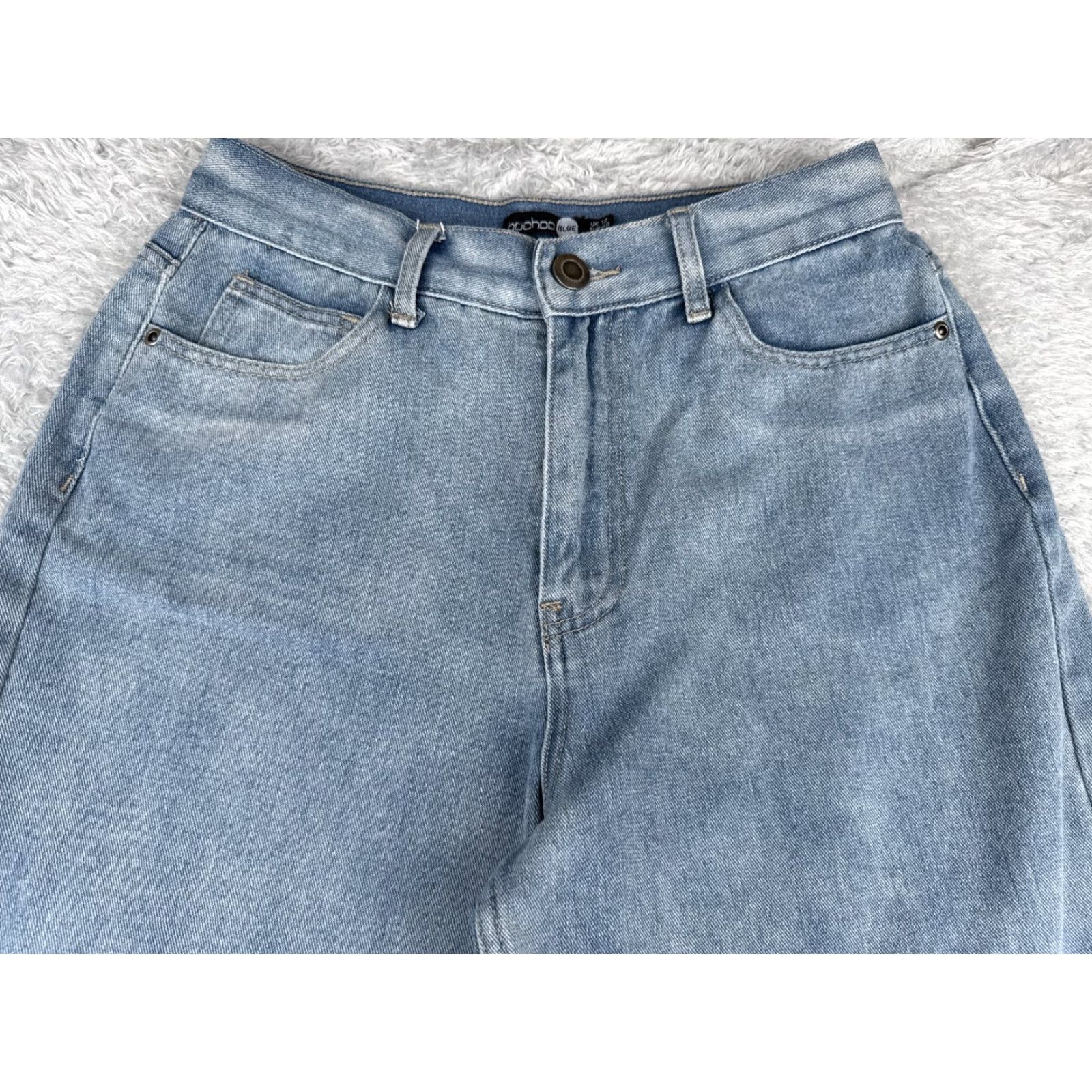 Boohoo Boohoo Women's 8 Blue High Rise Wide Leg Jeans 28x32 Denim Flared Distressed Size 30" / US 8 / IT 44 - 4 Thumbnail
