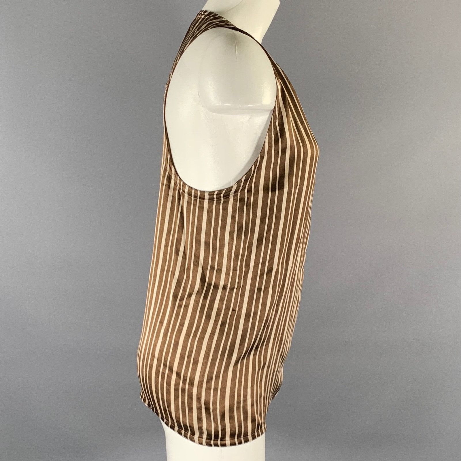Versace GIANNI VERSACE Size S Brown Tan Stripe Tank Dress Top Size S / US 4 / IT 40 - 2 Thumbnail