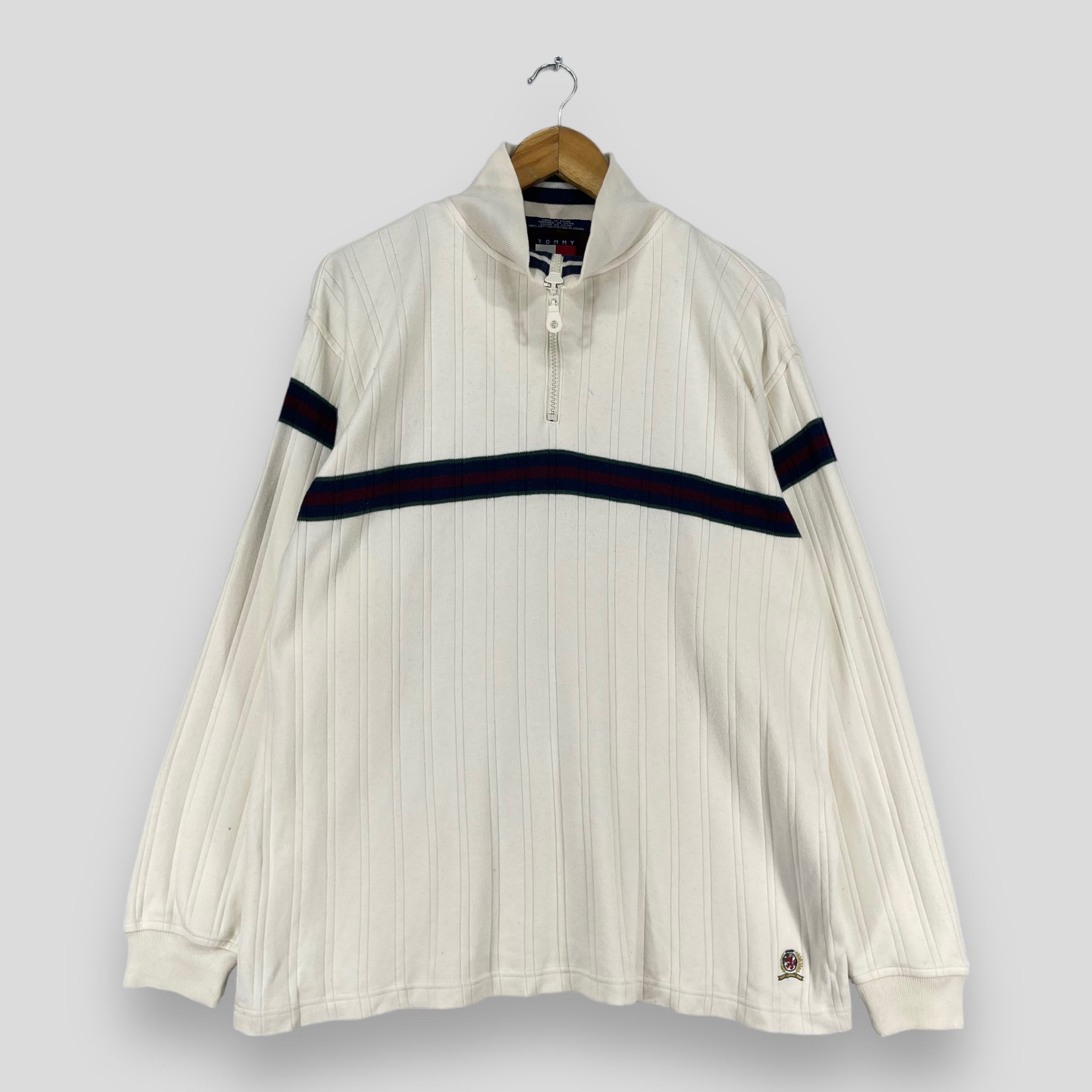 Vintage TOMMY HILFIGER Border Stripe Half Zipper Sweater