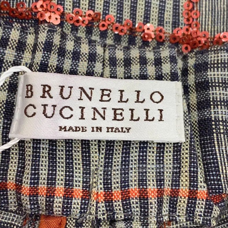 Brunello Cucinelli Color-blocked plaid sequined linen casu