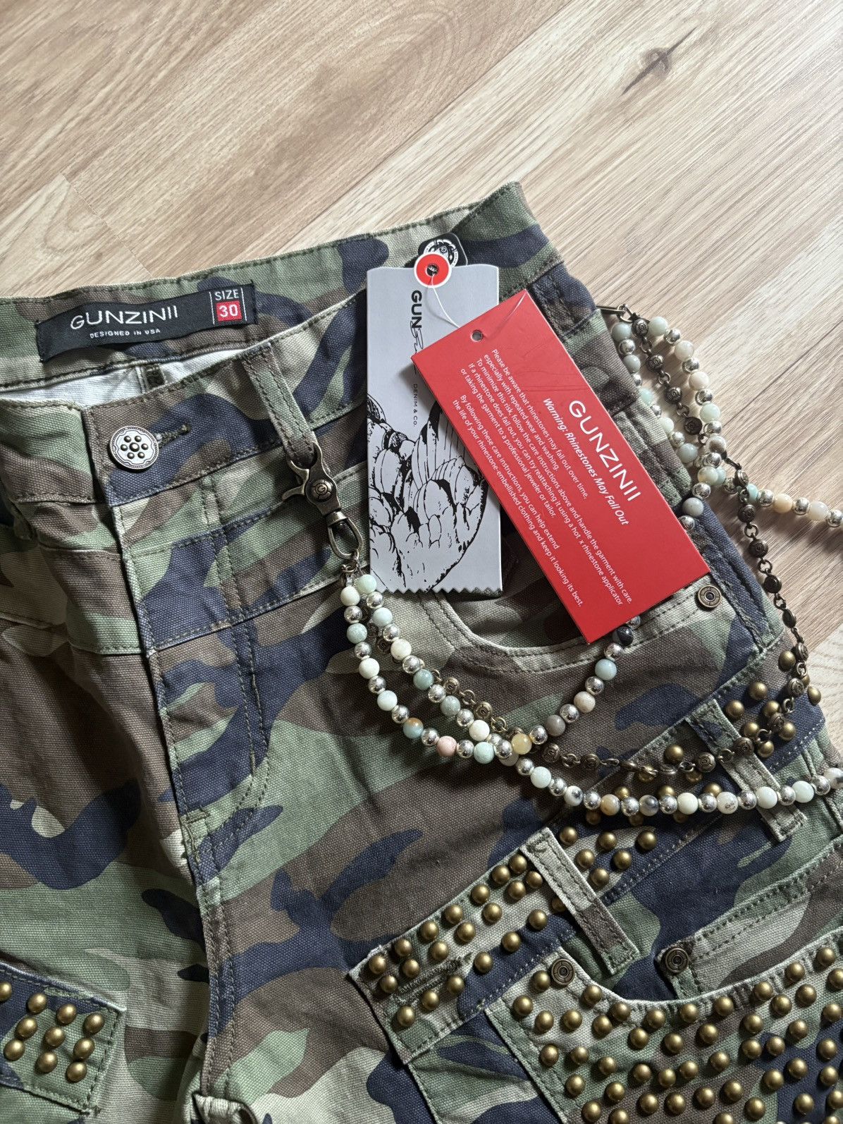 Gunzinii Studded Camo Pants w/ Wallet Chain Size 30 & 38