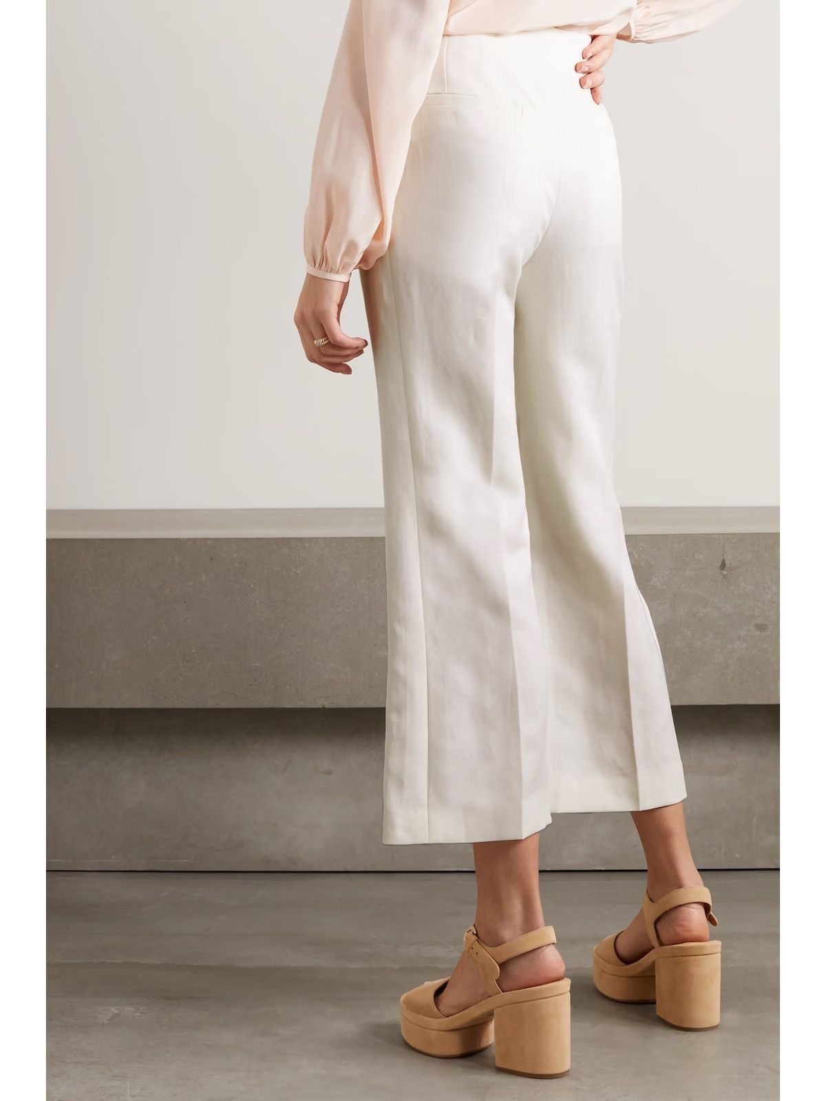 Chloe Chloé Cropped Wool Linen Blend Flared Palazzo Wide Leg Pant Size 28" / US 6 / IT 42 - 5 Thumbnail