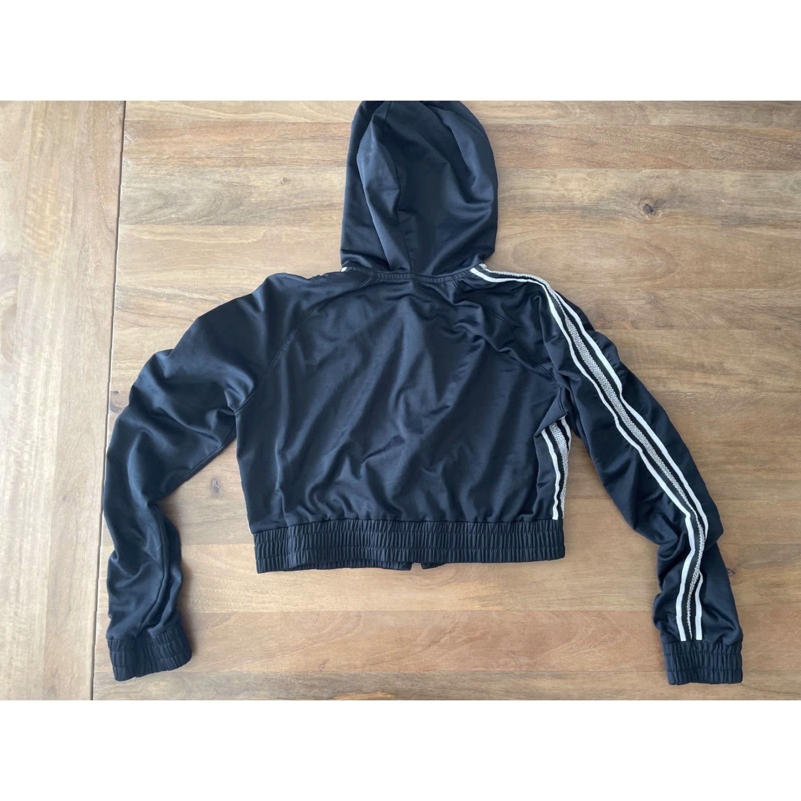 Bebe VINTAGE bebe Full Zip Hooded Hoodie Shirt Womens Medium Black 90s USA Glitter Zipper Size M / US 6-8 / IT 42-44 - 2 Thumbnail