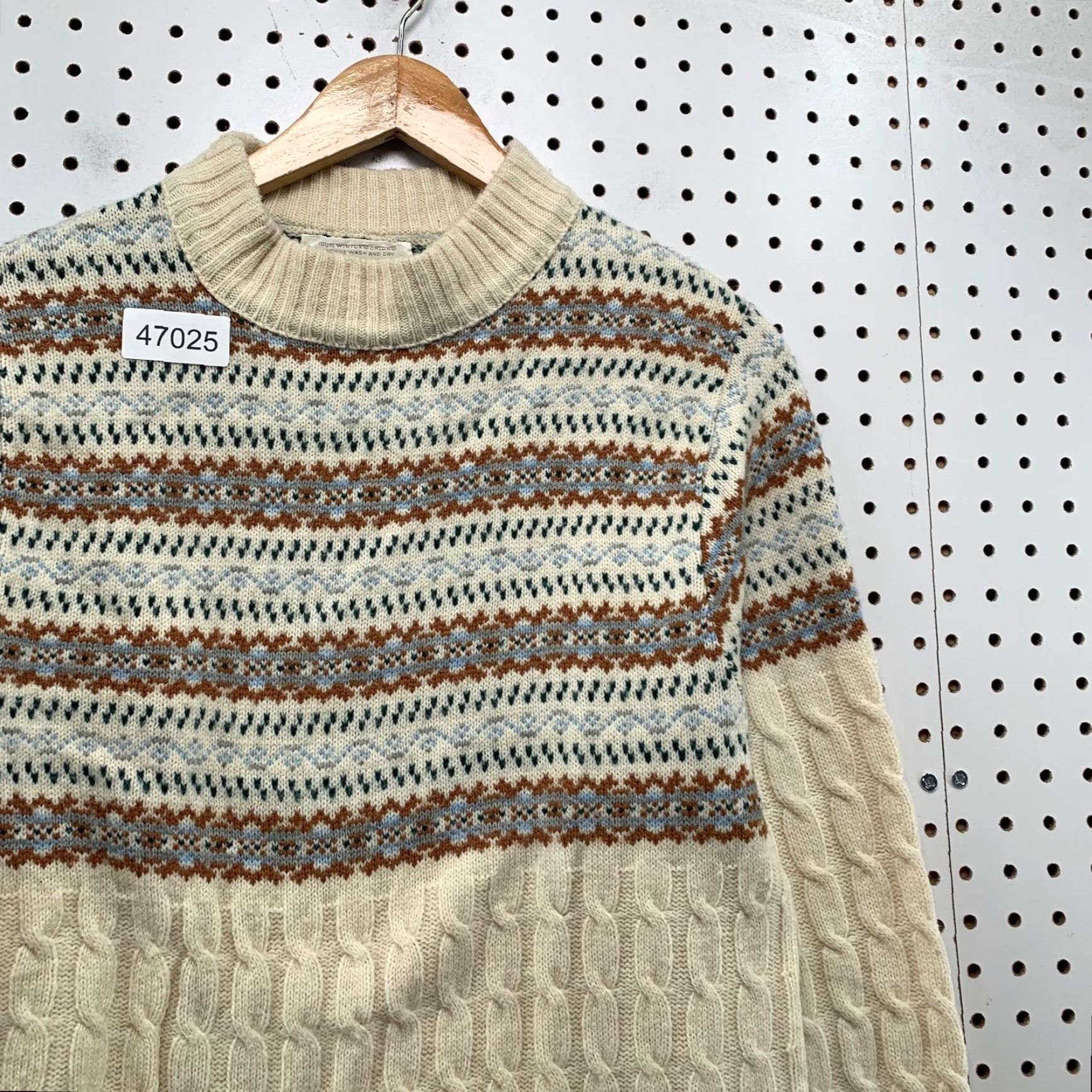 Vintage VINTAGE Lord Jeff Sweater Mens M Beige Fair Isle Cable Knit Orlon Acrylic Size US M / EU 48-50 / 2 - 6 Thumbnail