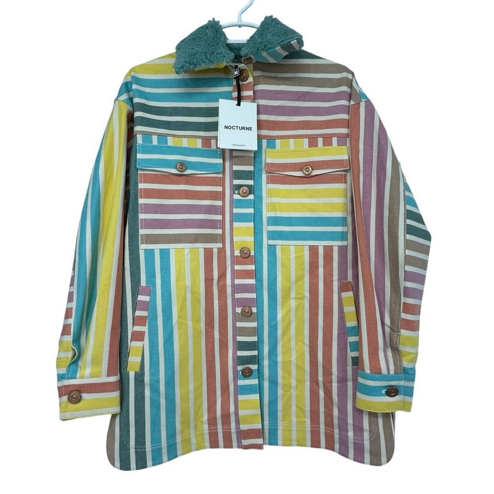 NOCTURNE NOCTURNE PRINTED DENIM JACKET STRIPED RAINBOW WOMENS SIZE XS Size XS / US 0-2 / IT 36-38 - 4 Thumbnail