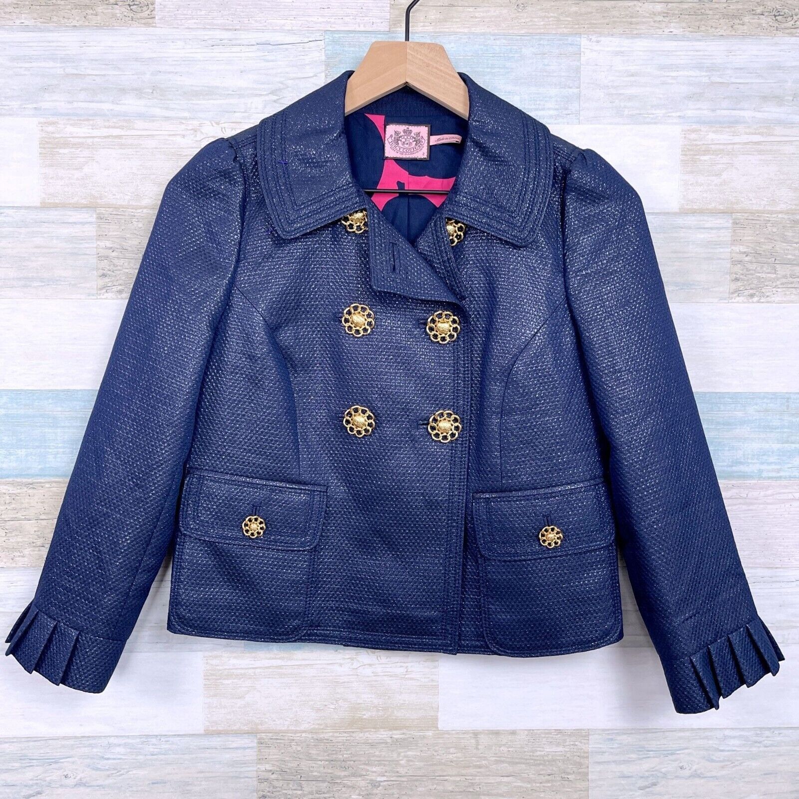 Juicy Couture Juicy Couture Glitter Crop Blazer Blue Wool Silk Pleated 2 Size XS / US 0-2 / IT 36-38 - 1 Thumbnail