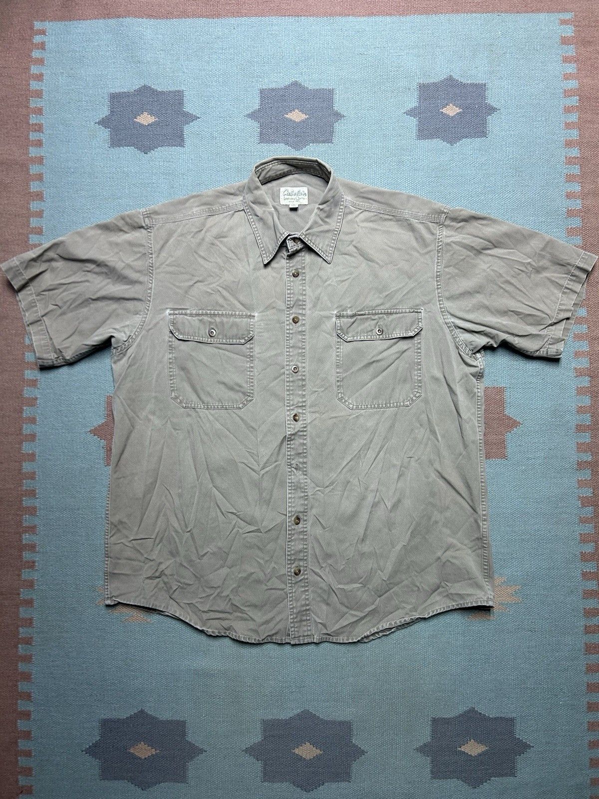 Vintage Vintage cabelas button shirt canvas cotton khaki tan XL tall Size US XL / EU 56 / 4 - 1 Thumbnail