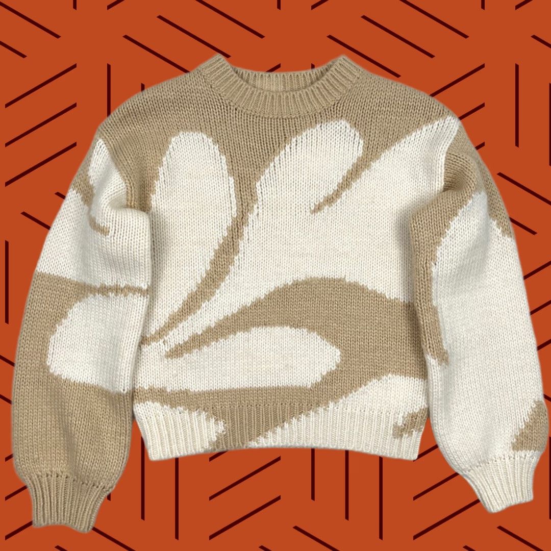 Anthropologie VINTAGE Mon Renn Farren Intarsia Sweater Womens XS UK 6 Brown White Wool Blend Knit Crew Size XS / US 0-2 / IT 36-38 - 1 Thumbnail