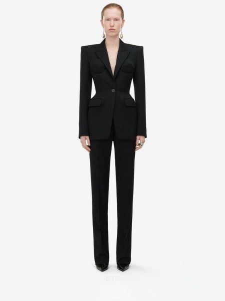 Alexander McQueen o1srvl11e0326 High-Waisted Cigarette Trousers in Black Size 28" / US 6 / IT 42 - 2 Thumbnail