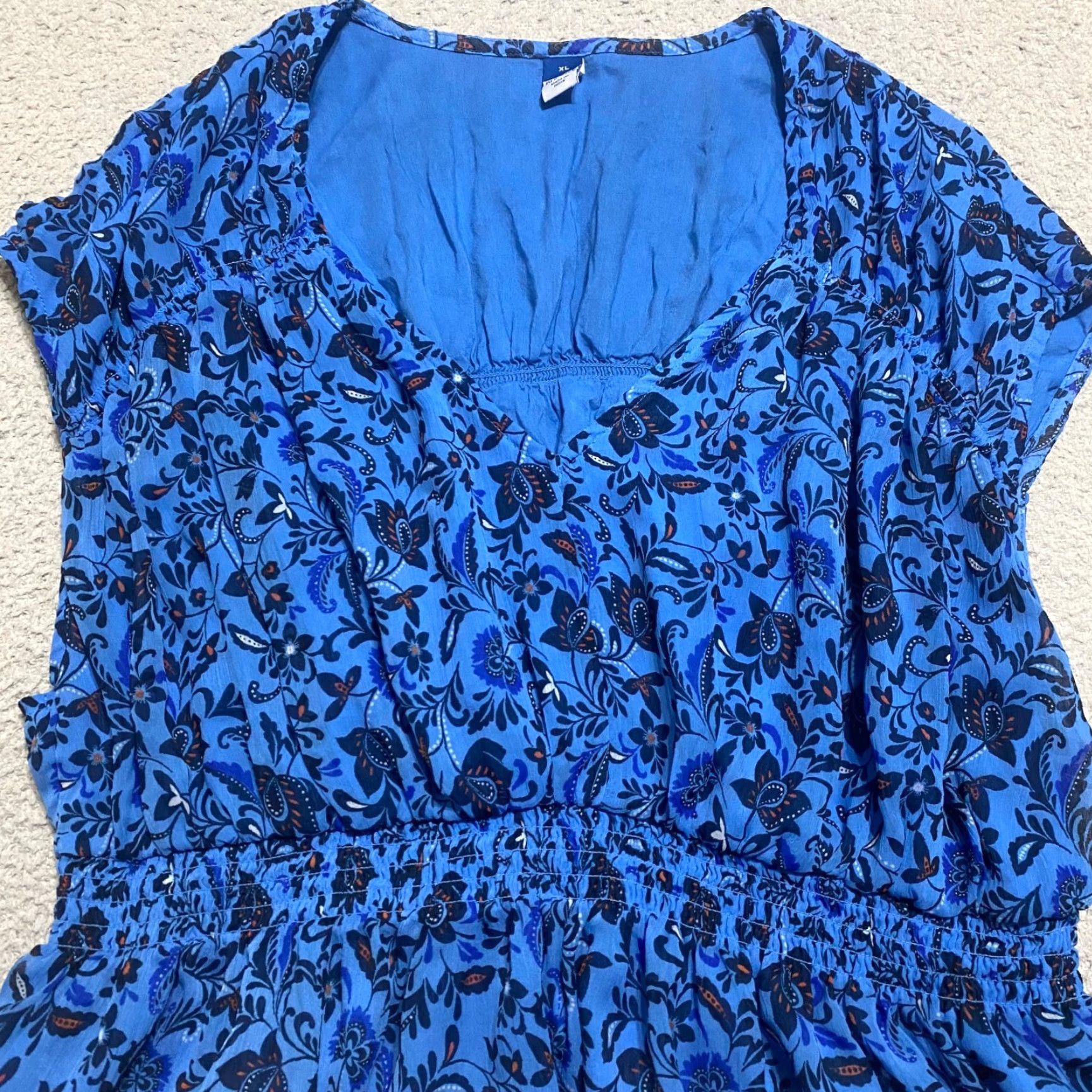 Old Navy Old Navy XL Shirt Womens Blue Floral V-Neck Dolman Lined Size XL / US 12-14 / IT 48-50 - 5 Thumbnail