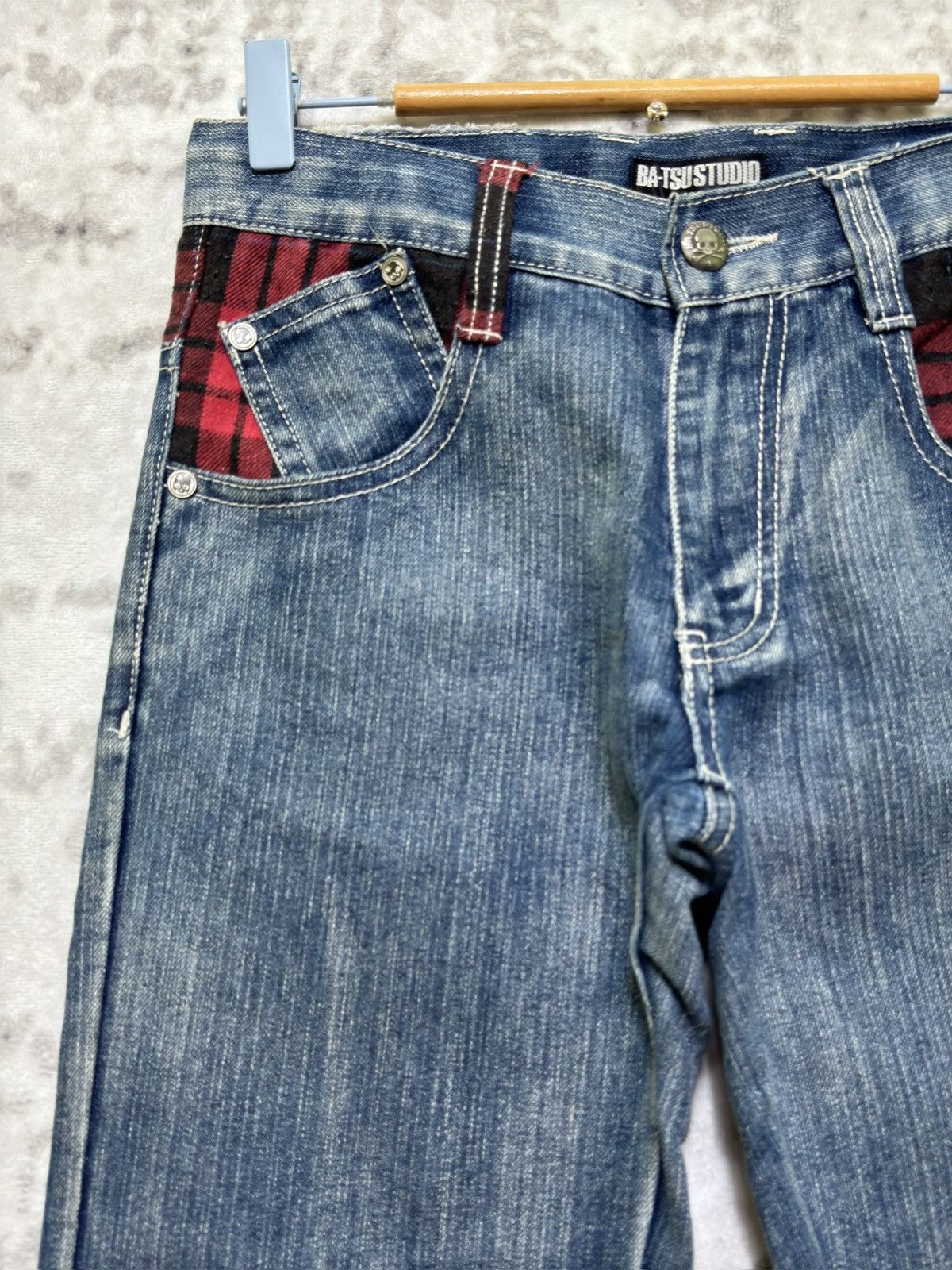 Hysteric Glamour Batsu Studio Punk Streetwear Graphic Tartan Patch Denim Size US 29 - 4 Thumbnail