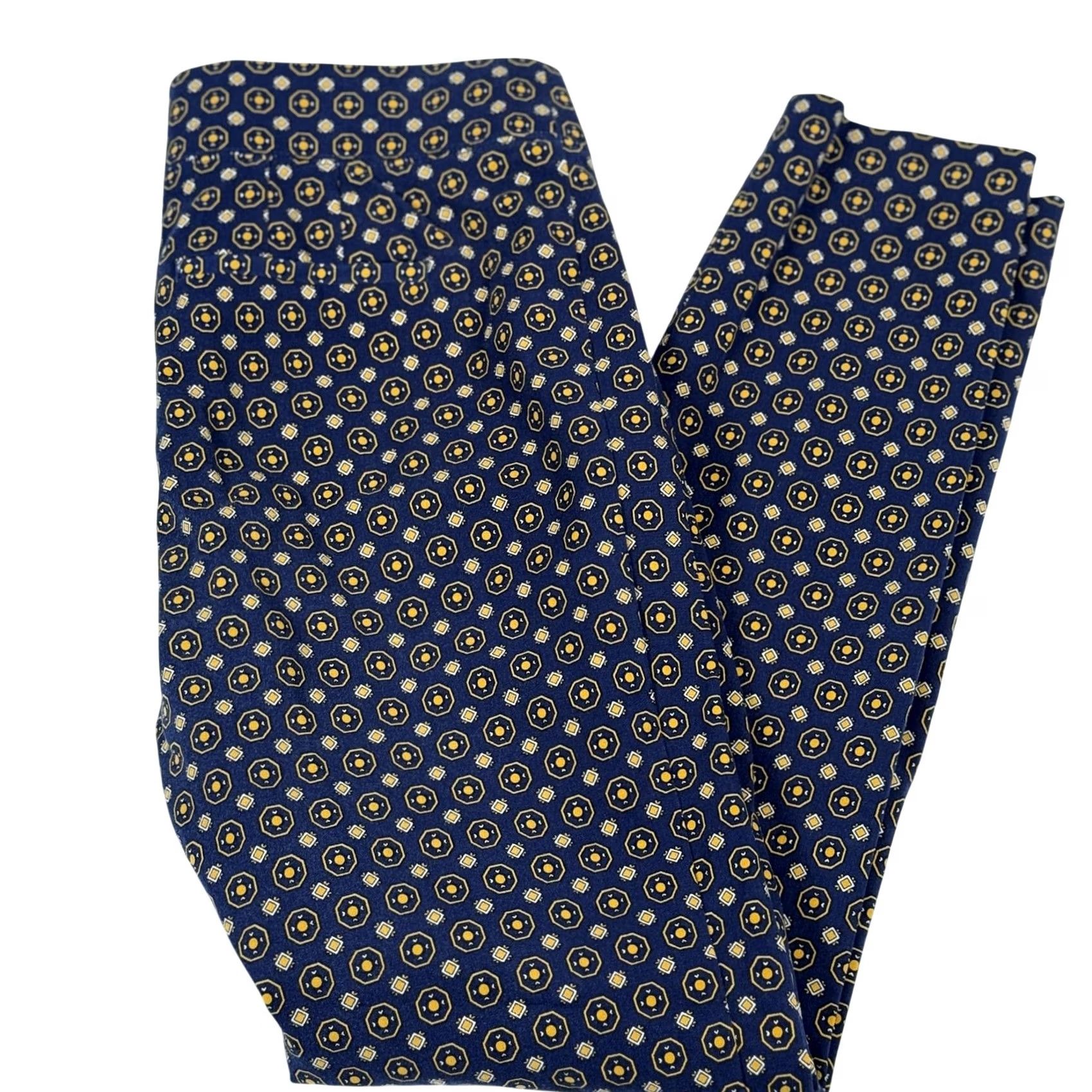Talbots Talbots Essex Pants Geometric Print Stretch Ankle Slim Career Workwear Office Blue Yellow Womens 2 Slim Leg Ankle 28in Inseam 28in Pull On Size 26" / US 2 / IT 38 - 2 Thumbnail