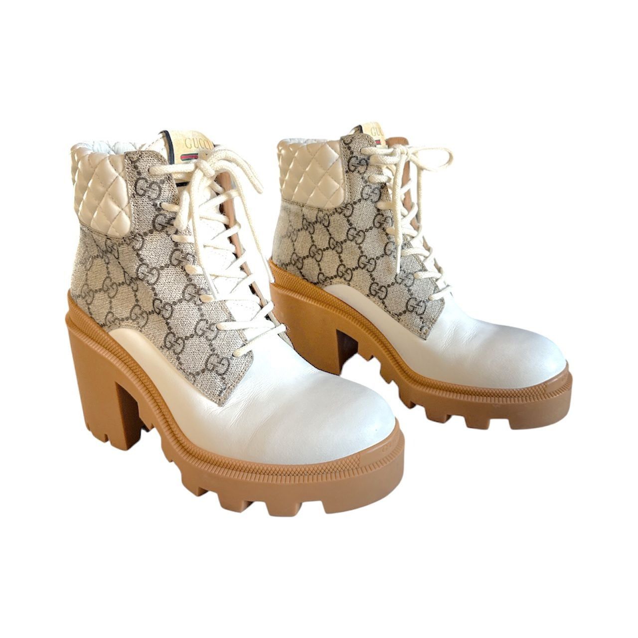 Gucci GUCCI Apollo GG Monogram Combat Boots EU 38 US 8 White Beige Size US 8 / IT 38 - 1 Thumbnail