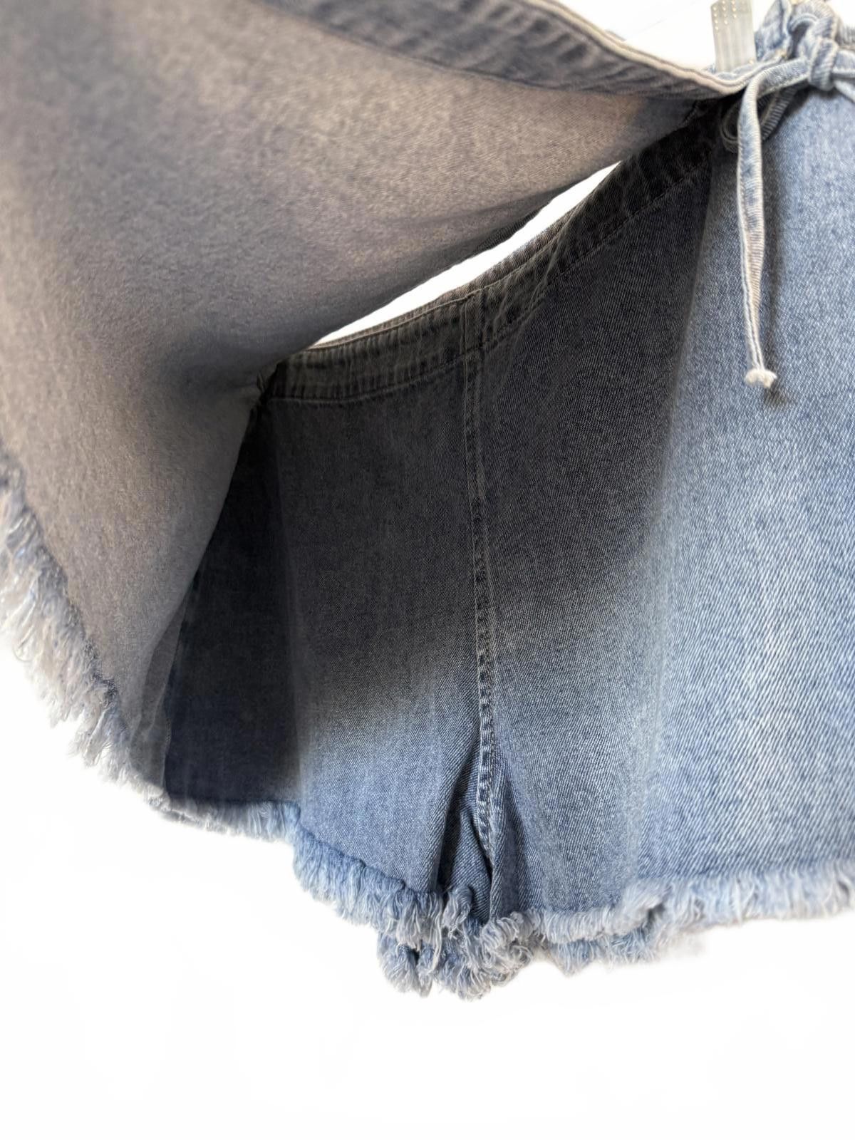 Designer Denim Jean Mini Wrap Skirt Skort Stretchy Size 32" / US 10 / IT 46 - 2 Thumbnail