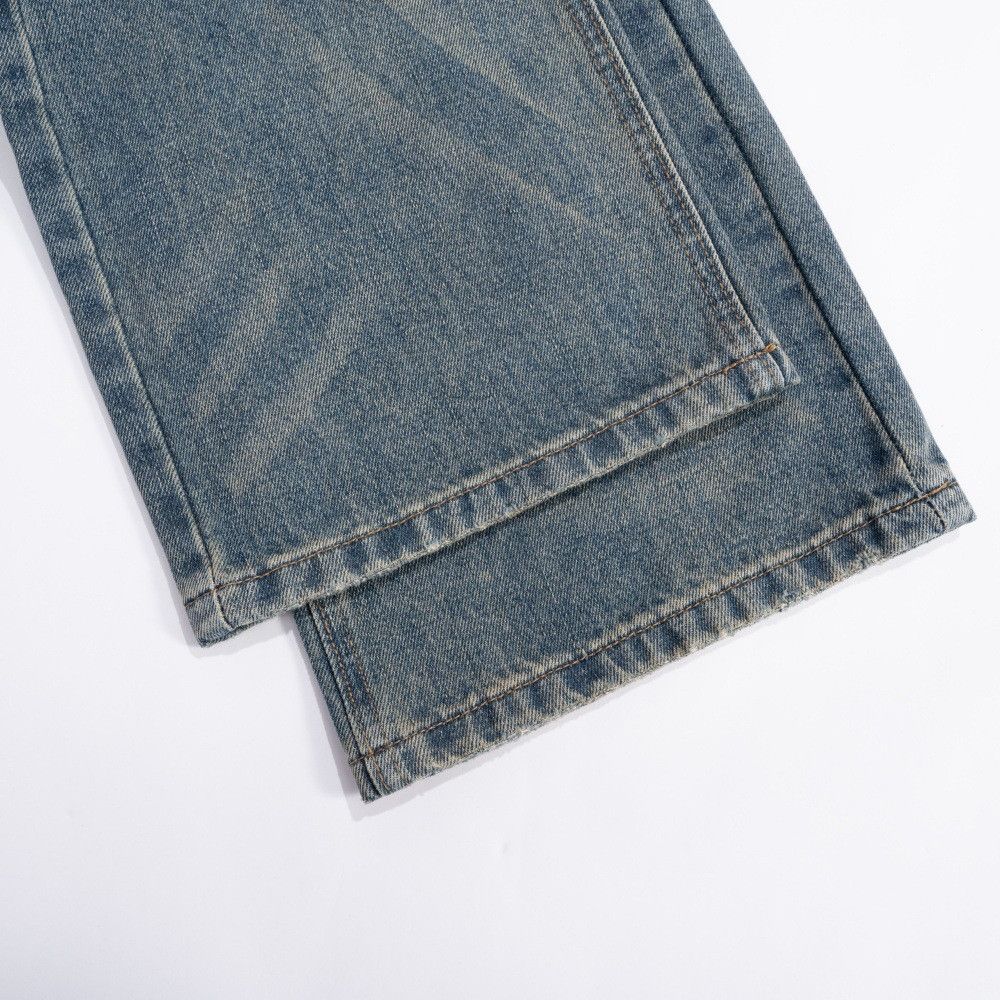 Vintage American retro washed men's distressed straight leg jeans Size US 32 / EU 48 - 4 Thumbnail
