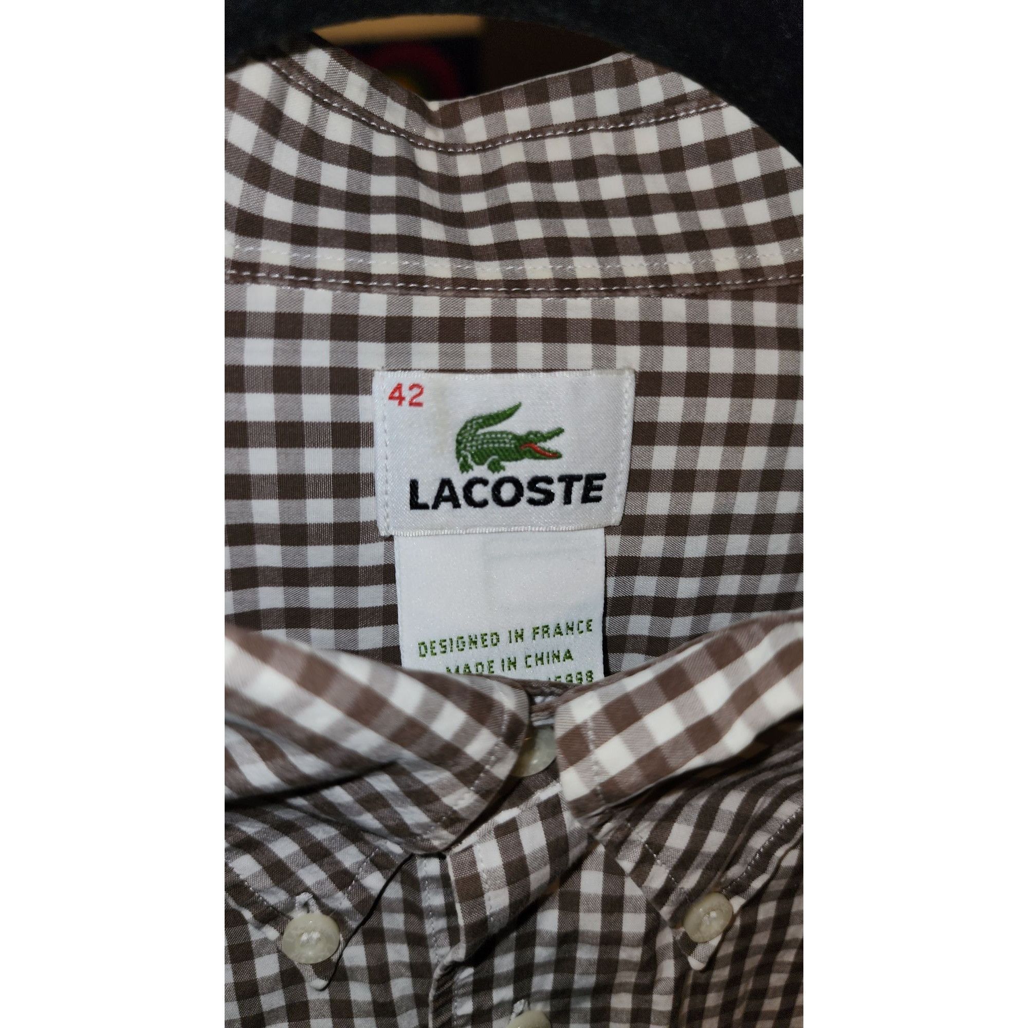 Lacoste Lacoste Size 42 Brown White Gingham Mens Long Sleeve Button Size US XS / EU 42 / 0 - 4 Thumbnail