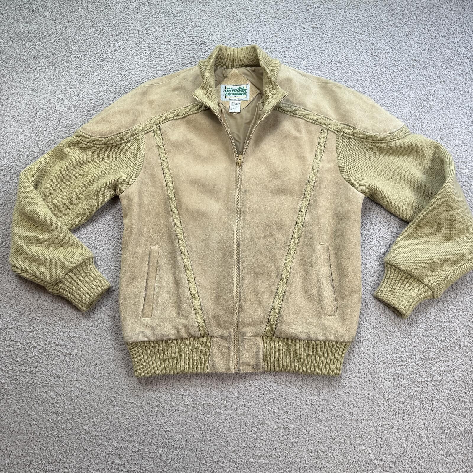 Other Vintage 90 Suede Knit Bomber Jacket Tan Cable Knit Leather L Size US L / EU 52-54 / 3 - 1 Thumbnail