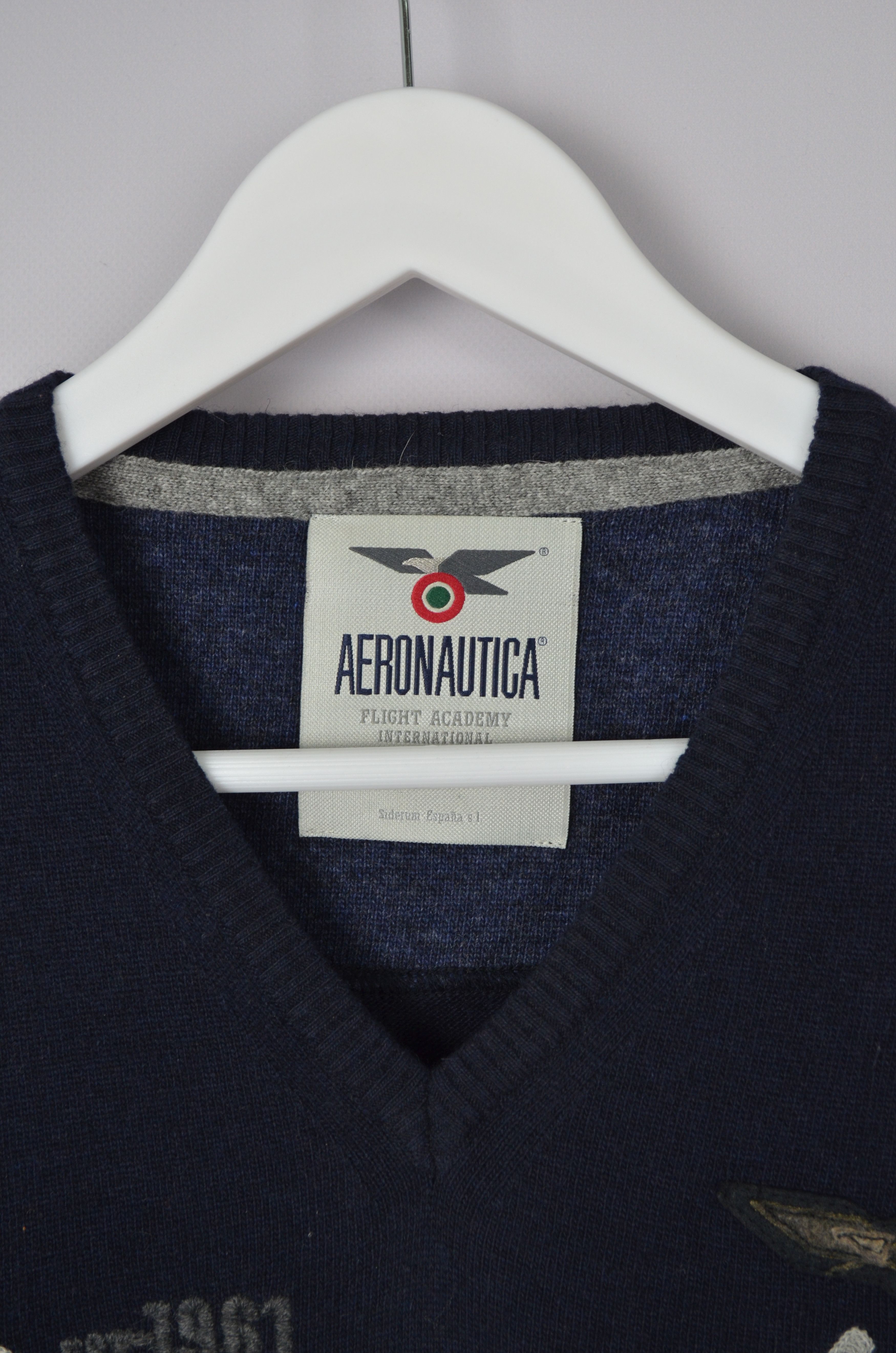 Aeronautica Militare × Designer Aeronautica Militare Wool Blend Navy V-Neck Sweater Jumper Size US L / EU 52-54 / 3 - 5 Thumbnail