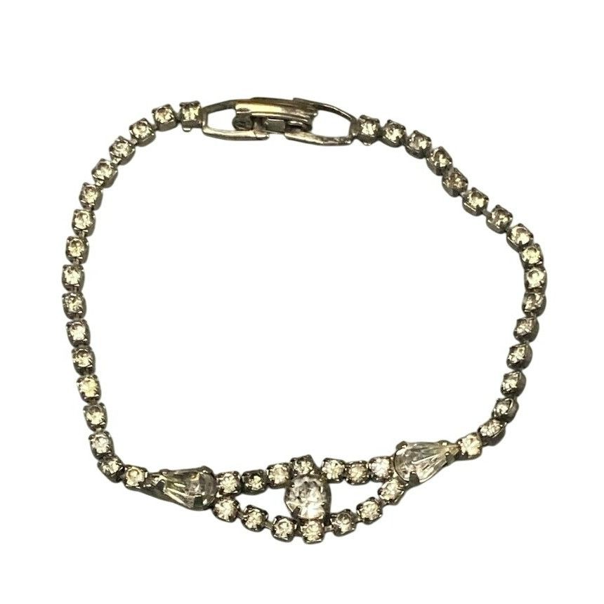 Other Vintage Rhinestone Bracelet With Teardrop Accents & Secure C Size ONE SIZE - 1 Thumbnail