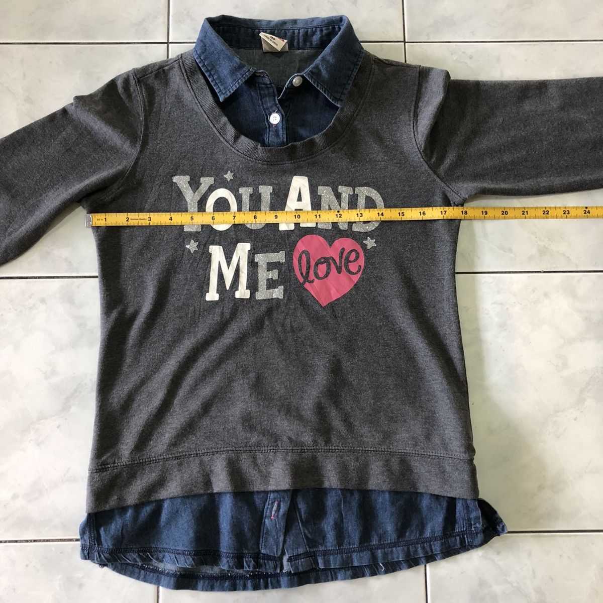 Japanese Brand USALL Double Layer Sweatshirt Denim Lovely Poem You and Me 🩷 Size M / US 6-8 / IT 42-44 - 24 Thumbnail
