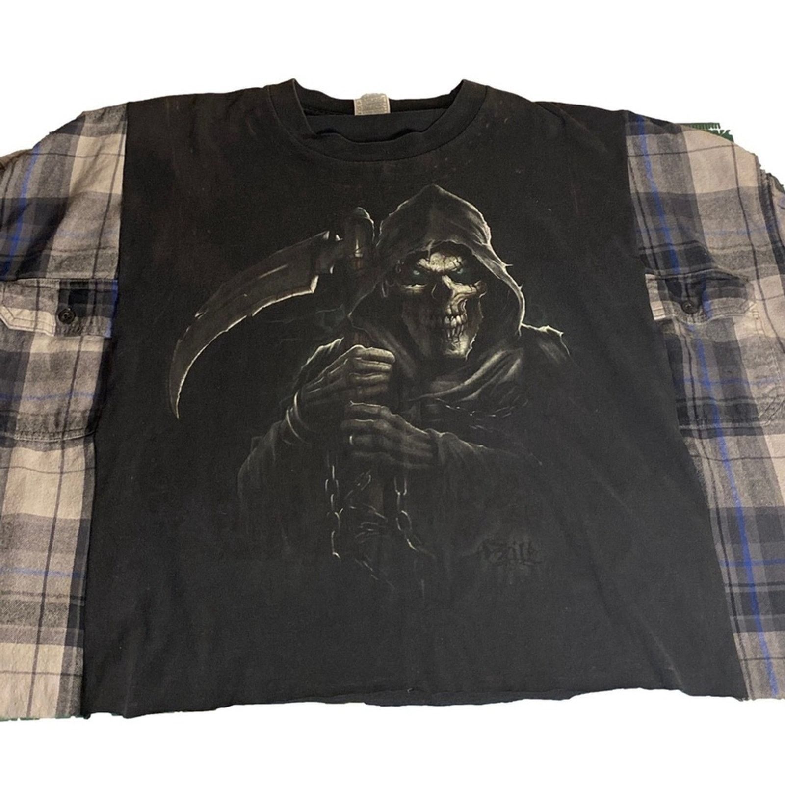 Handmade Upcycled Grunge Graphic Flannel Top XL–2X Size ONE SIZE - 3 Thumbnail
