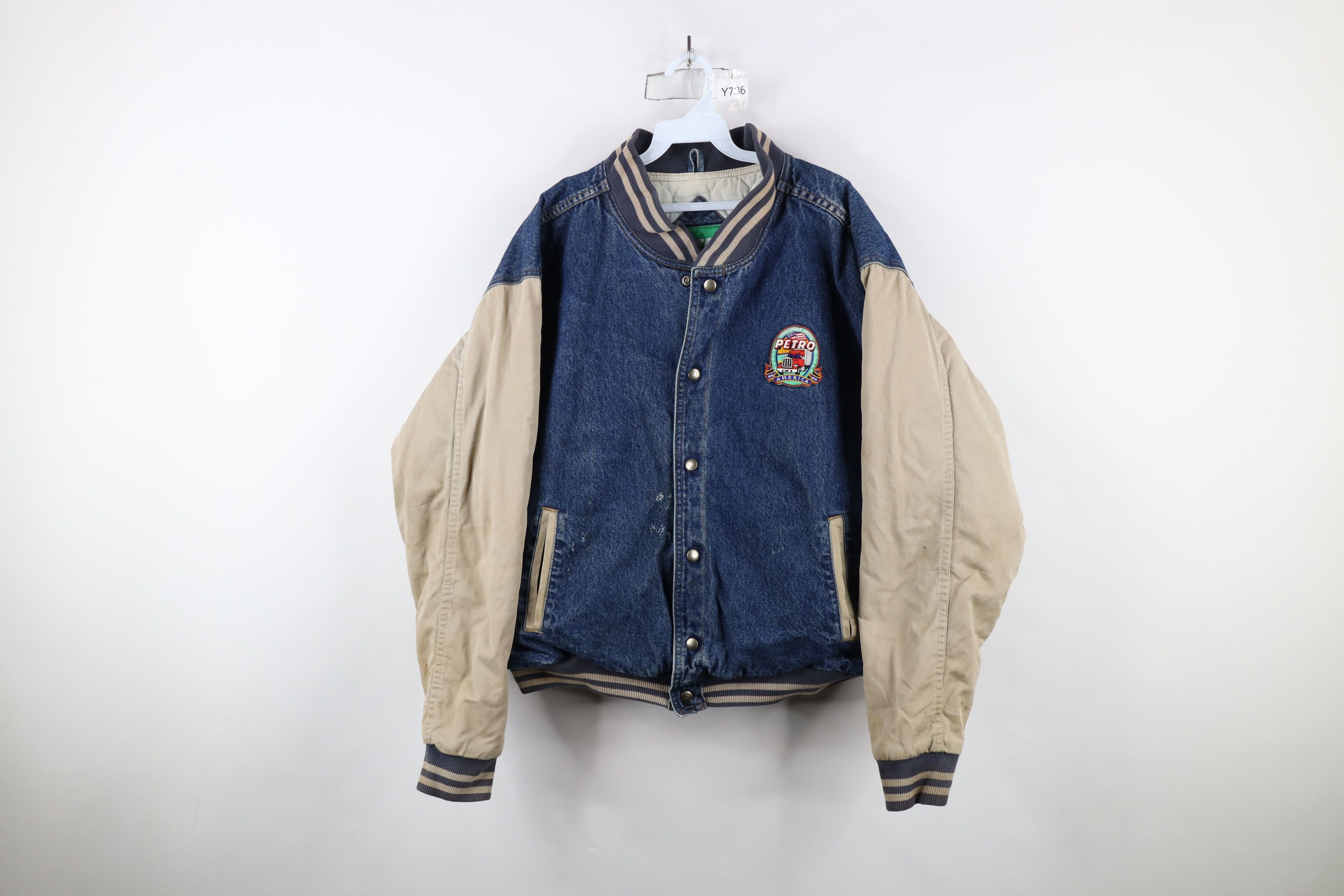Vintage Vintage 90s Quilted Spell Out Denim Trucker Varsity Jacket Size US XXL / EU 58 / 5 - 1 Thumbnail