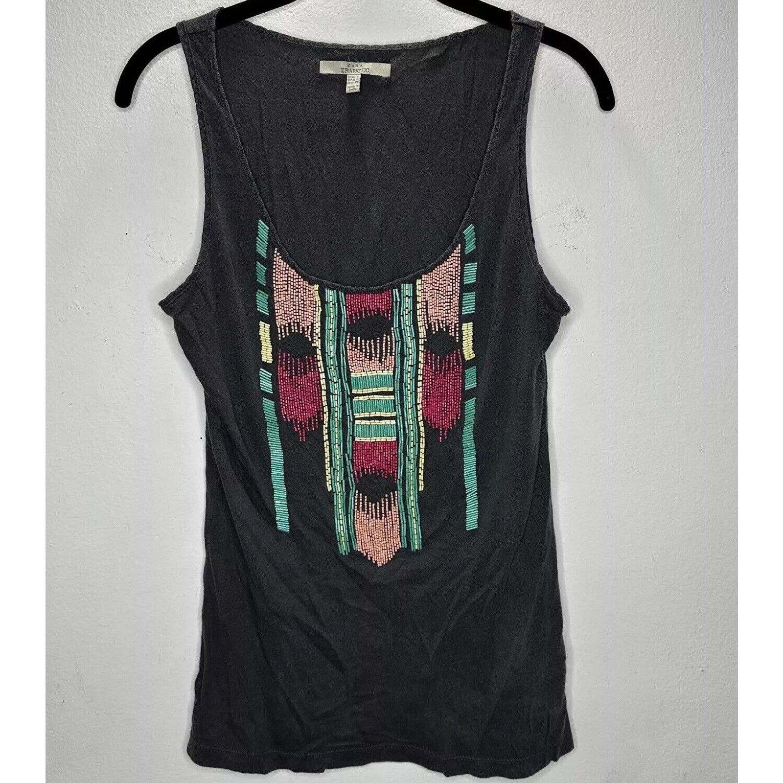 Zara Zara Trafaluc Gray Multicolor Beaded Aztec Design Top SM Size S / US 4 / IT 40 - 1 Thumbnail