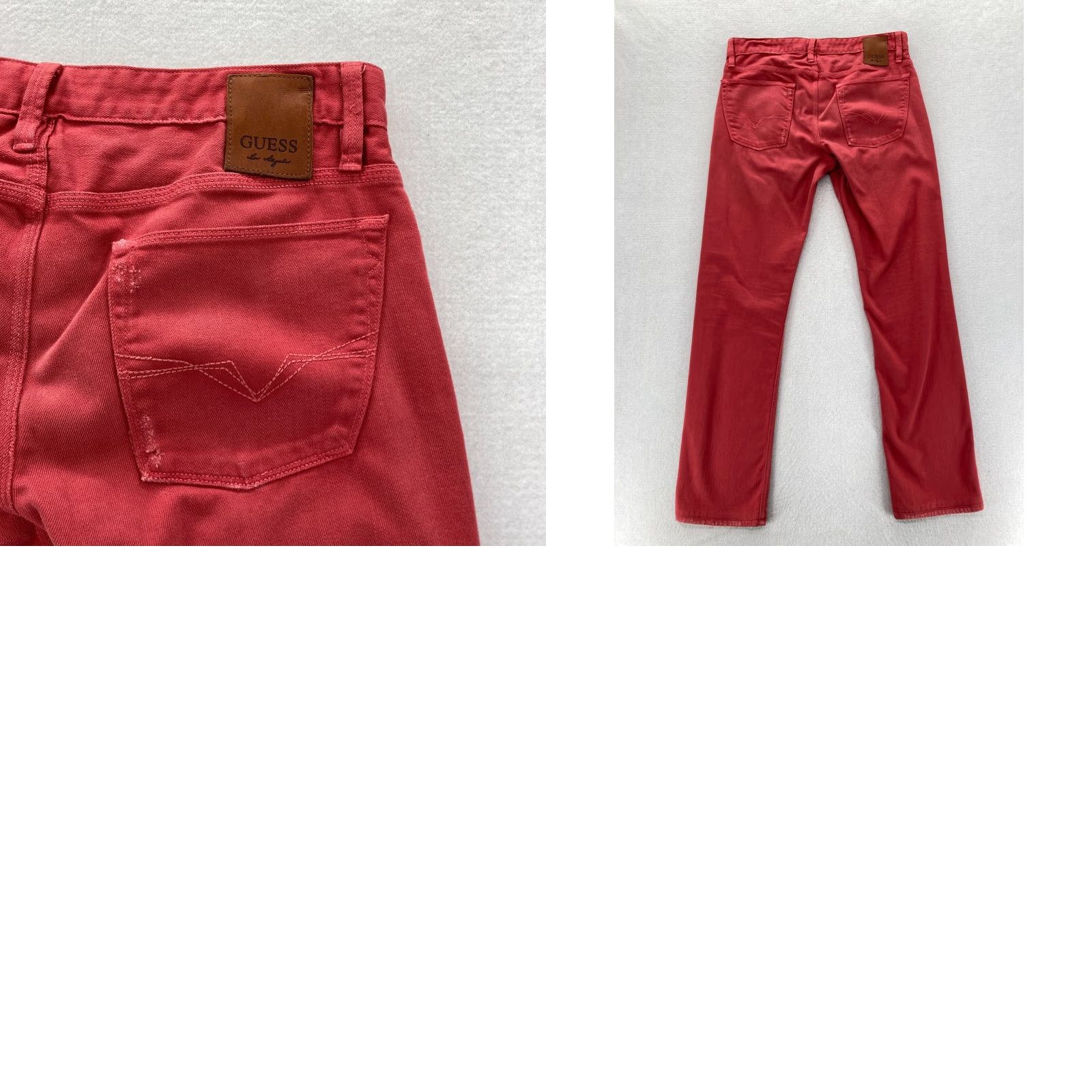 Guess GUESS Jeans Mens 31x31 Lincoln Slim Straight Pink Denim Low Rise Medium Wash Distressed 5-Pocket Size US 31 - 9 Thumbnail