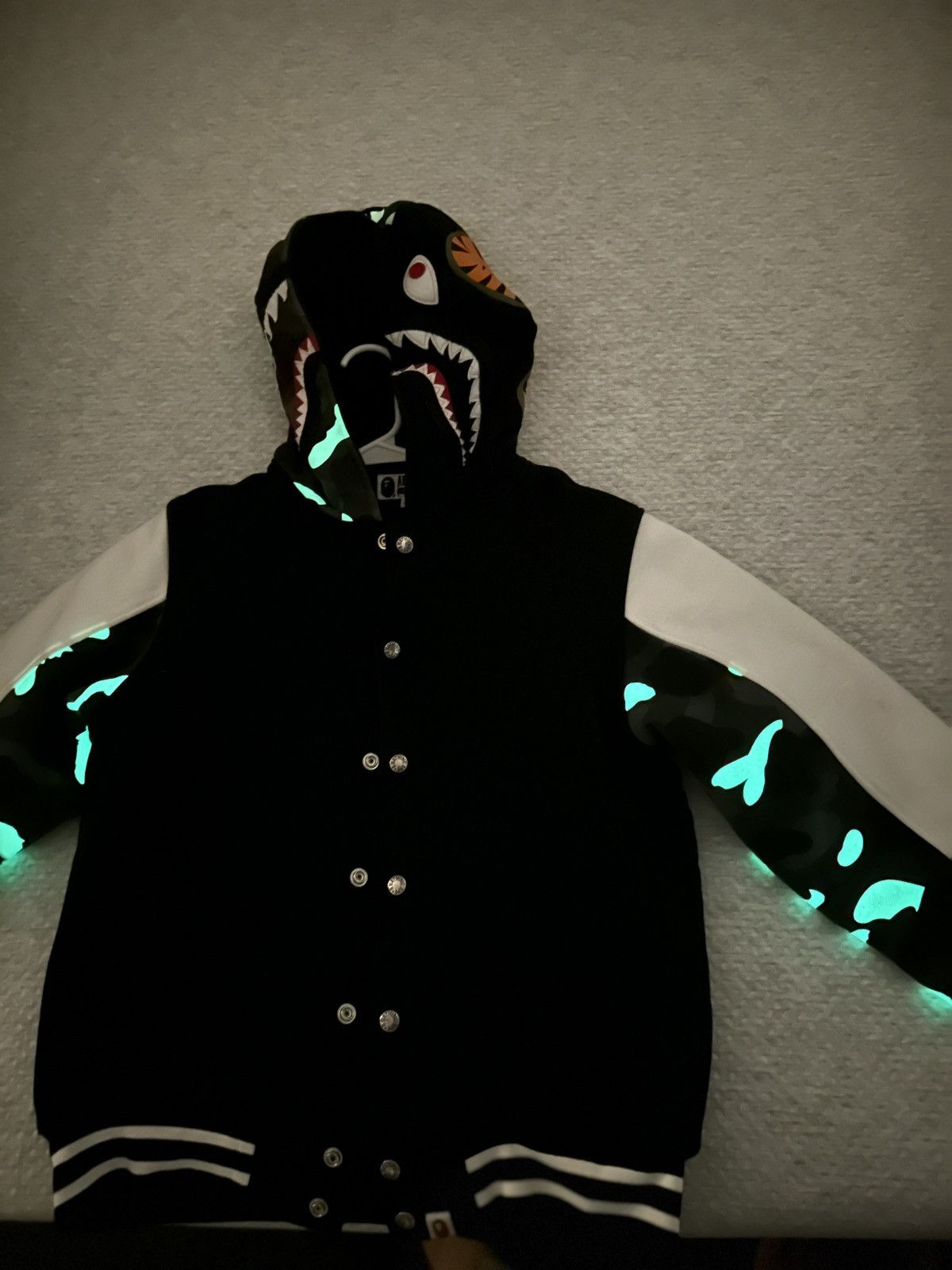 Bape BAPE City Camo Shark Varsity Jacket Glow in the Dark Size US M / EU 48-50 / 2 - 4 Thumbnail