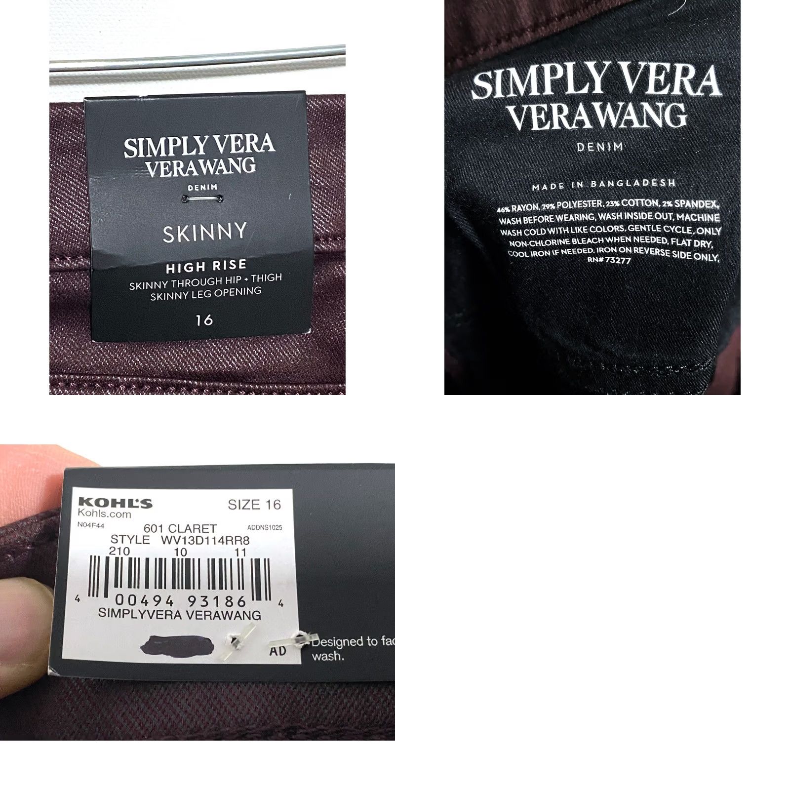 Vintage VINTAGE? No, skip. Simply Vera Wang Jeans Skinny High Rise Power Stretch 16 Glam Preppy NWT Womens Jeans Size 38" / US 16 / IT 52 - 8 Thumbnail