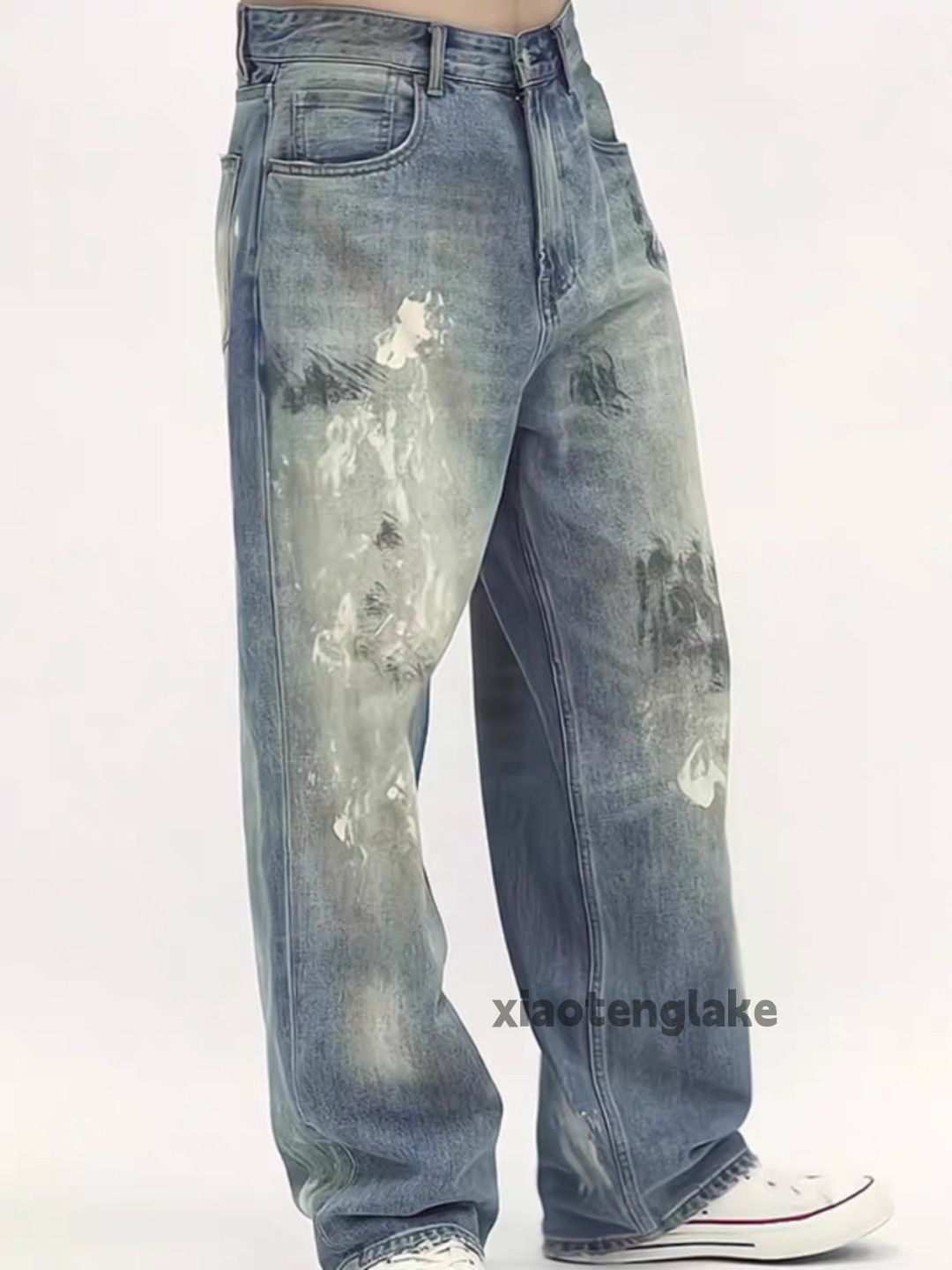 Jean × Vintage Unisex washed faded paint stain loose grunge jeans Size US 30 / EU 46 - 1 Thumbnail