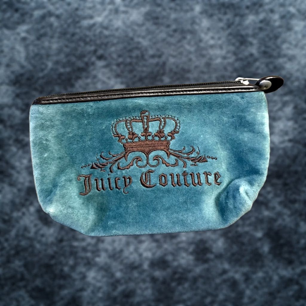 Juicy Couture VINTAGE Juicy Couture Makeup Bag Velour Teal Brown 9x6 Bag Zipper Embroidered 90s Classic Womens) Size ONE SIZE - 1 Thumbnail