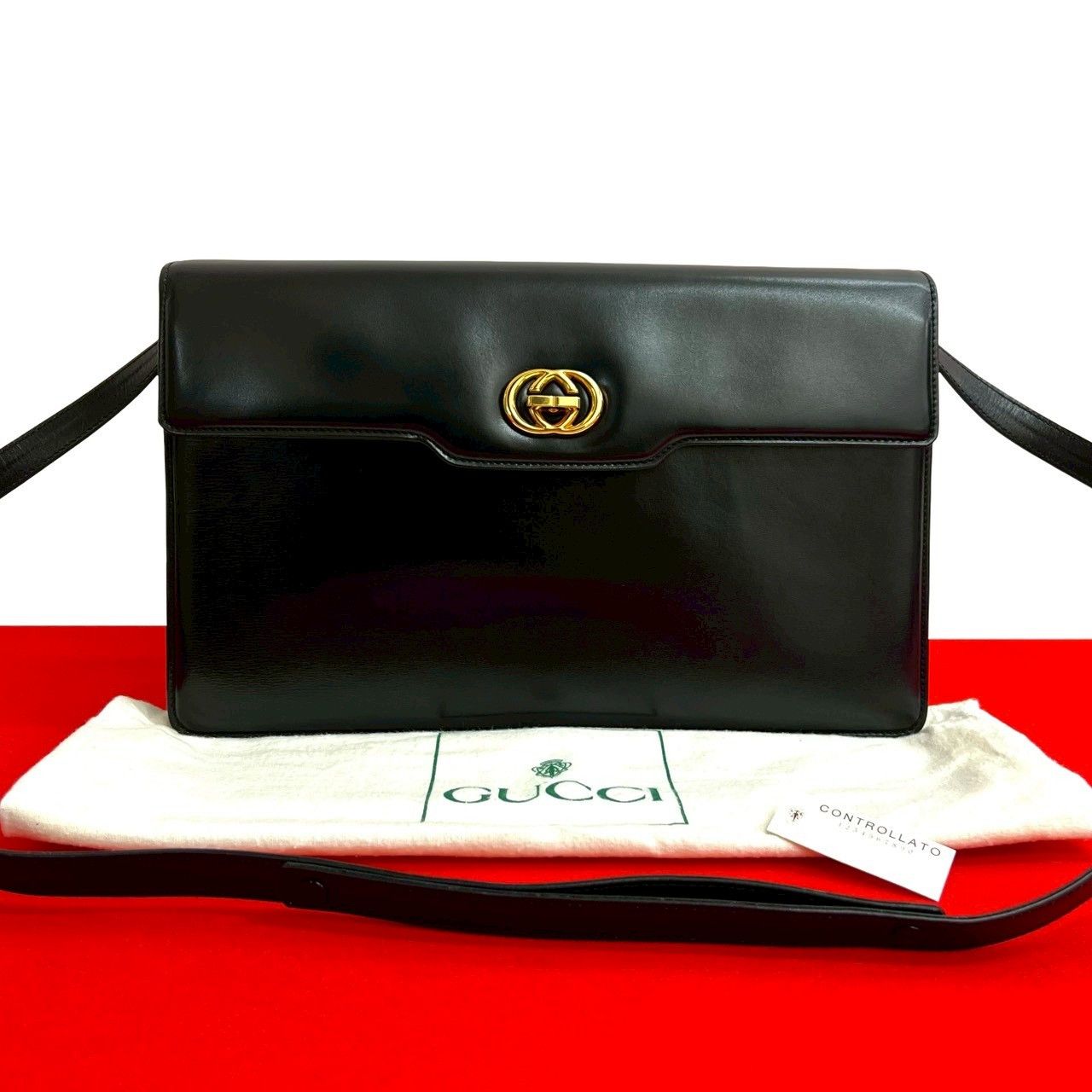 Gucci Gucci Old Gucci GG Logo Calf Leather Shoulder Bag Leather Shoulder Bag Duty Free For Usa in Black, Women's
