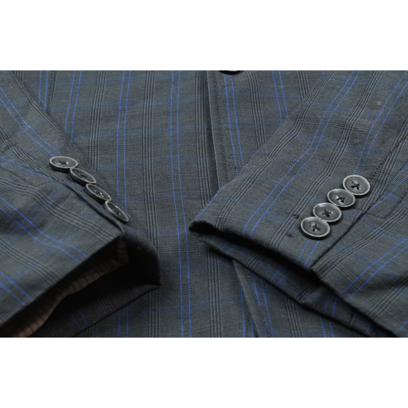 John Varvatos VINTAGE John Varvatos USA Luxe Blazer Mens 38 Gray Blue Plaid Two-Button Slim Fit Size 38R - 6 Thumbnail
