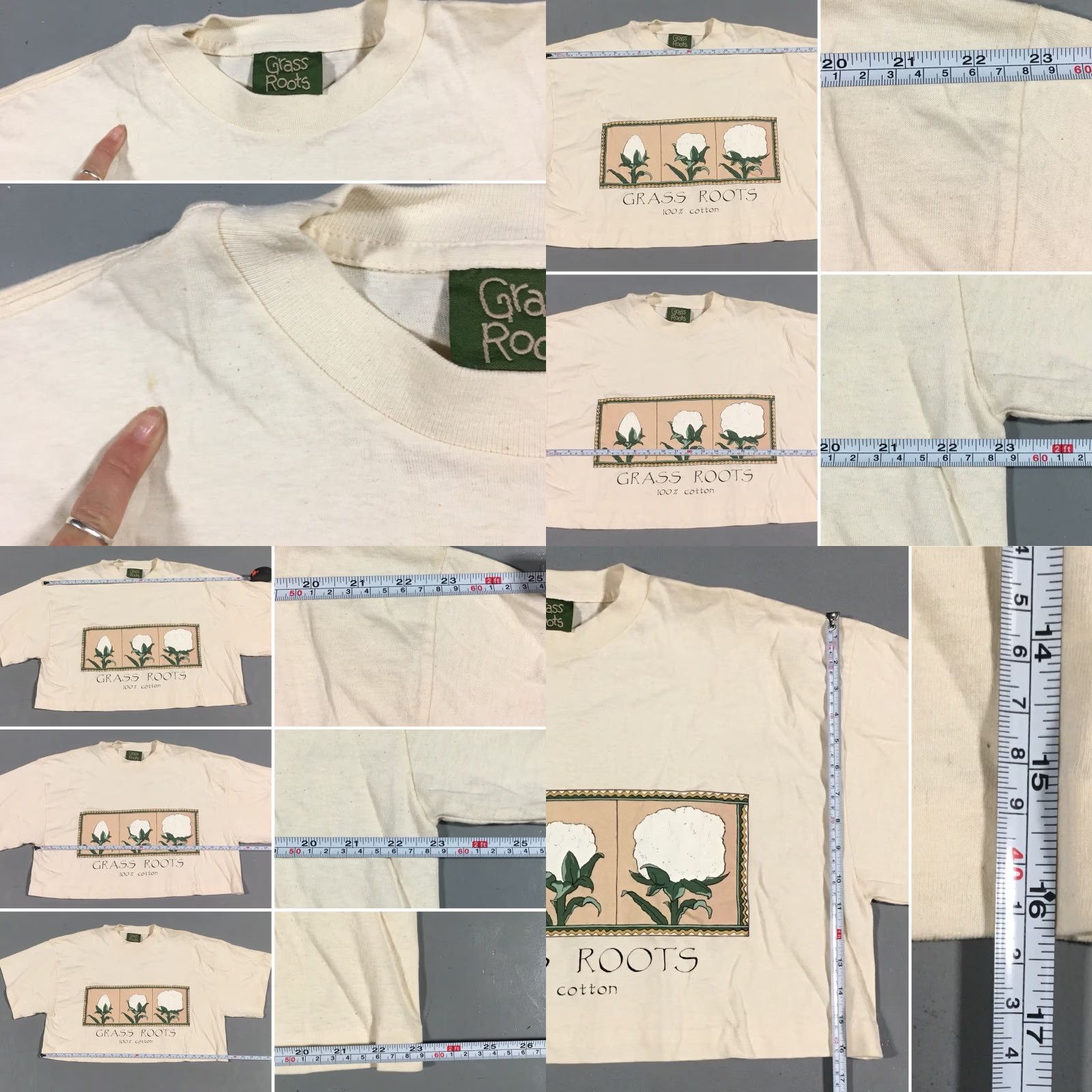 Vintage VTG Grass Roots Crop Top Graphic T Shirt One Size Made In USA Ivory Cotton Crew Neck Short Sleeve Women Shirt Size ONE SIZE - 8 Thumbnail