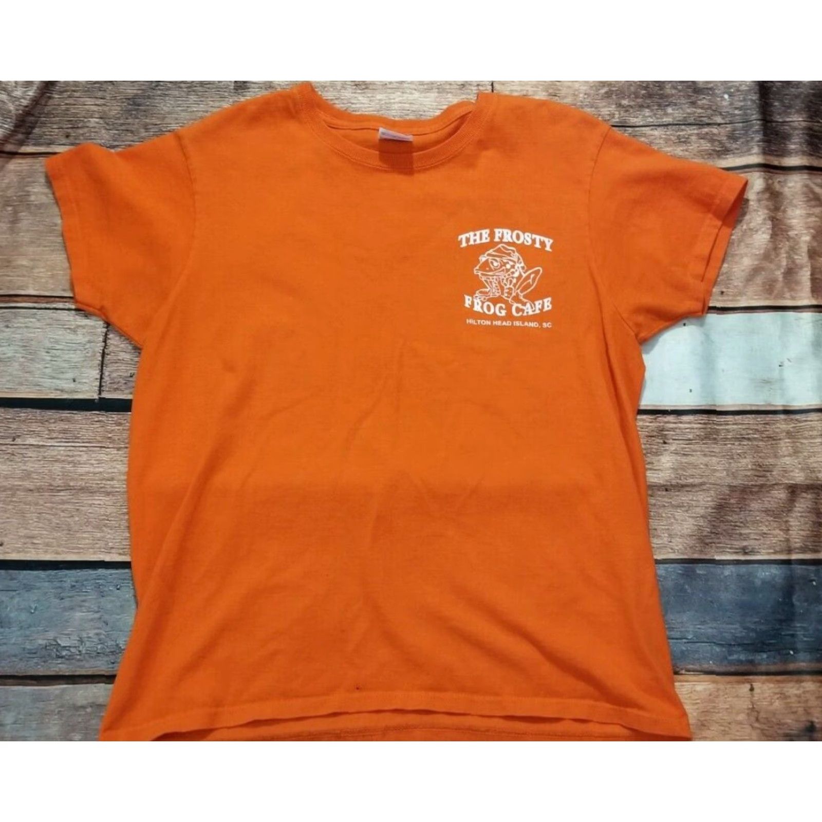 Gildan Gildan The Frosty Frog Cafe T-Shirt Womens M Orange Double-Sided Distress Logo Shirt"> Size M / US 6-8 / IT 42-44 - 6 Thumbnail